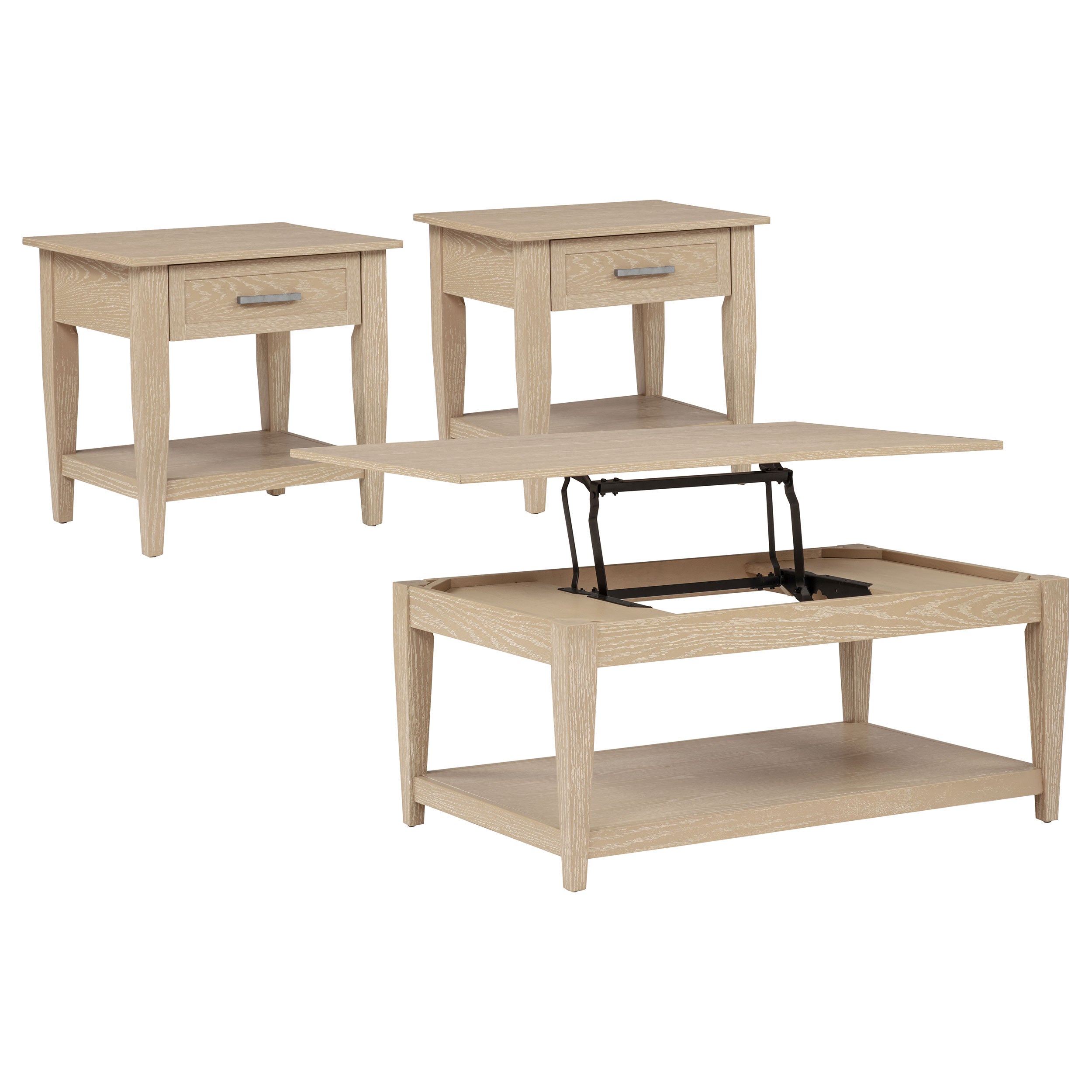 Lindenton 3-piece Wood Lift-Top Coffee and End Table Set Blonde — view 4