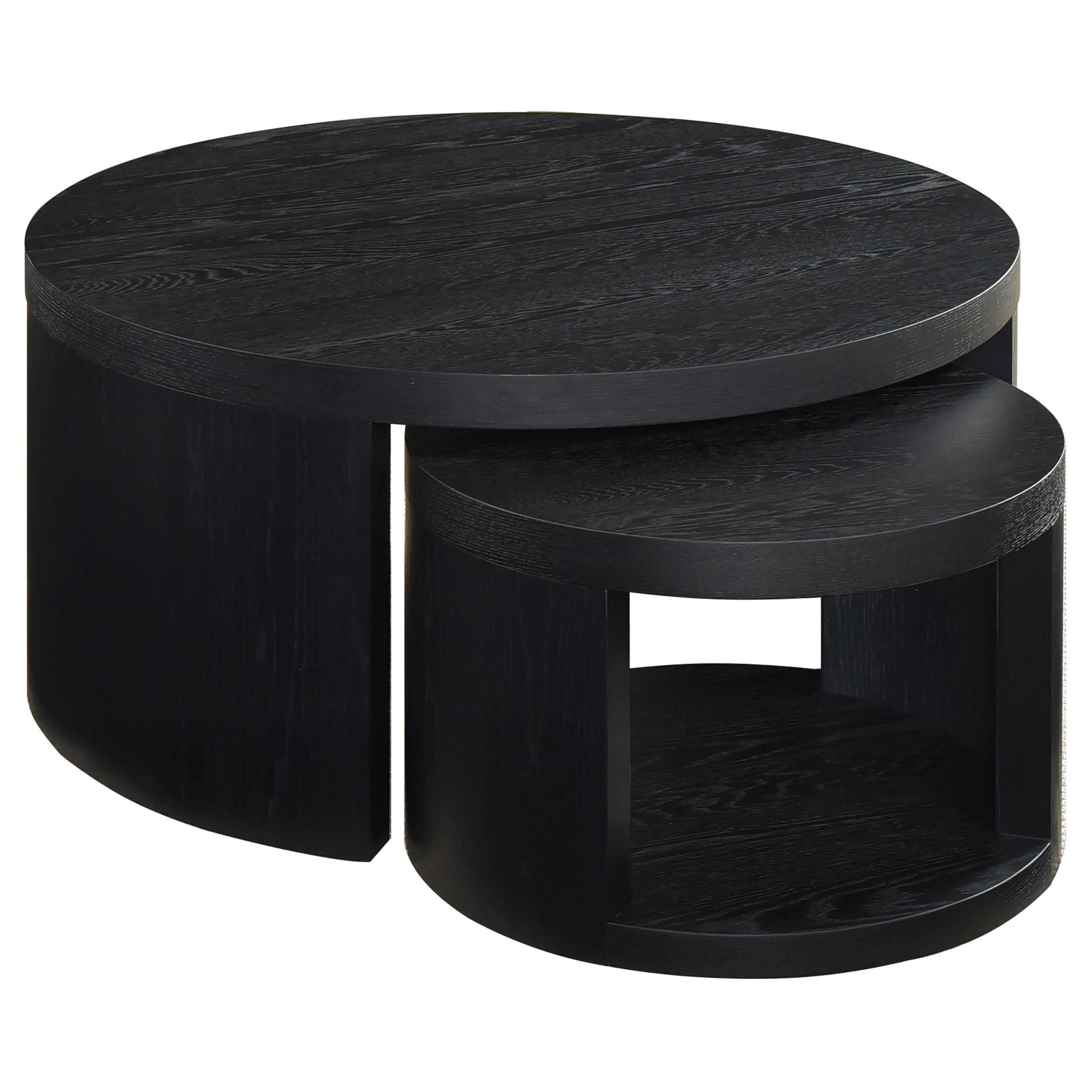 Sweeney 2-piece Round Wood Occasional Nesting Table Set Black — view 1