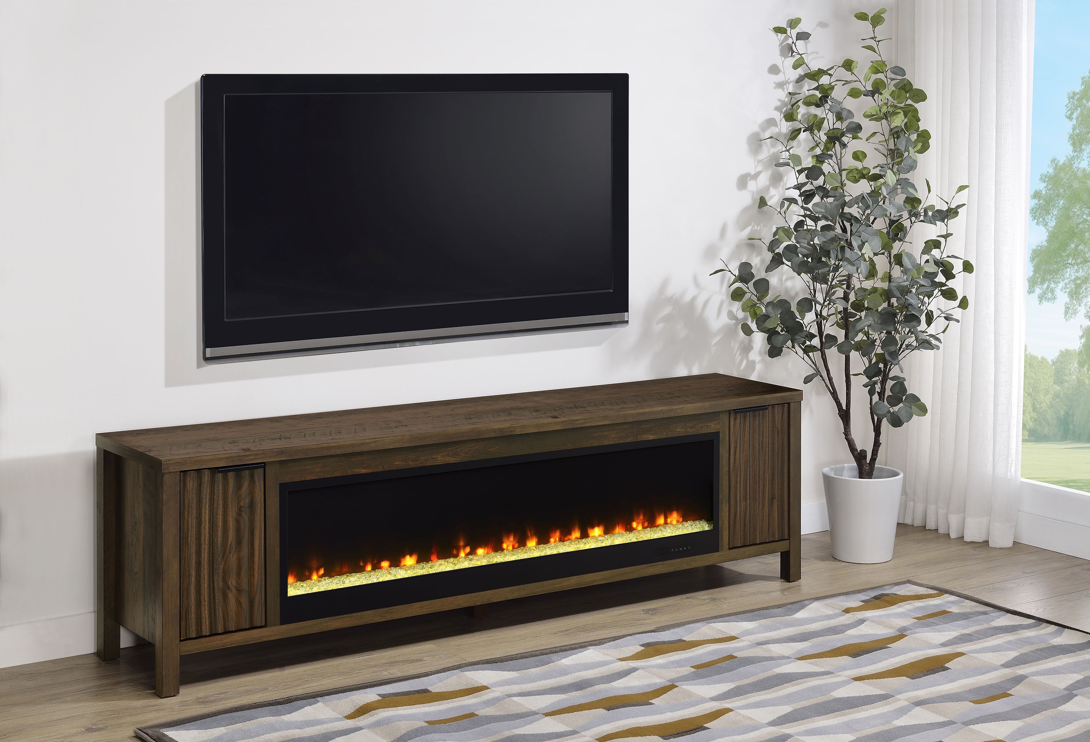 Carey 79-inch TV Stand Fireplace Media Console Dark Pine — view 2