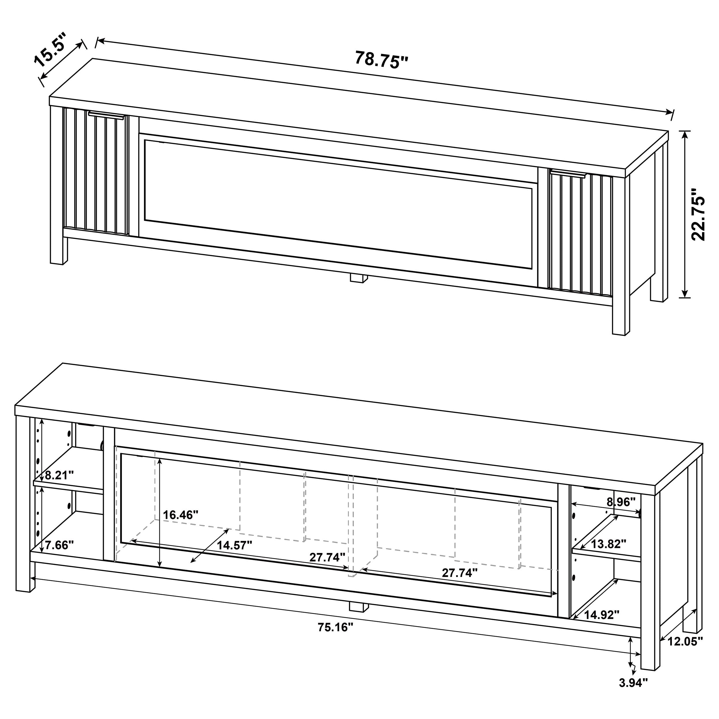 Carey 79-inch TV Stand Fireplace Media Console Dark Pine — view 15
