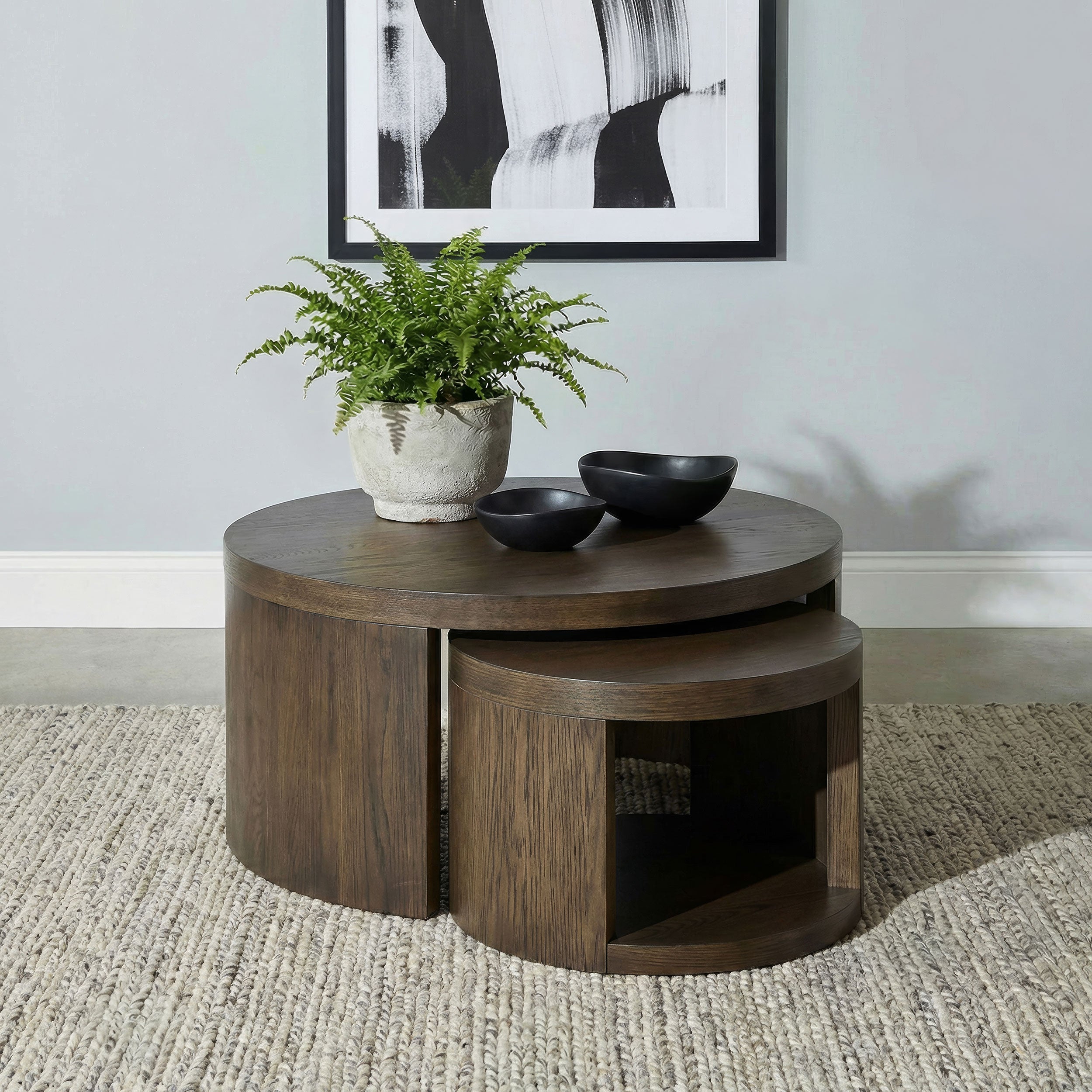 Sweeney 2-piece Round Wood Occasional Nesting Table Set Dark Walnut — view 2