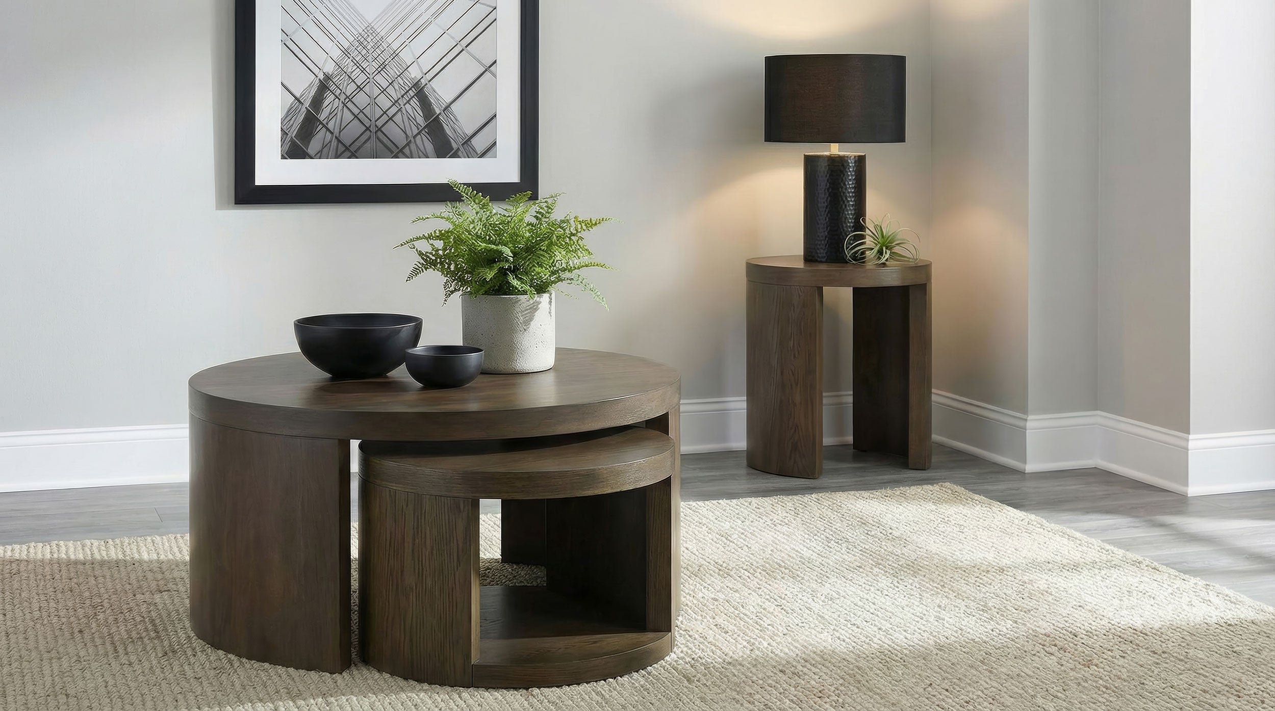 Sweeney 2-piece Round Wood Occasional Nesting Table Set Dark Walnut — view 9