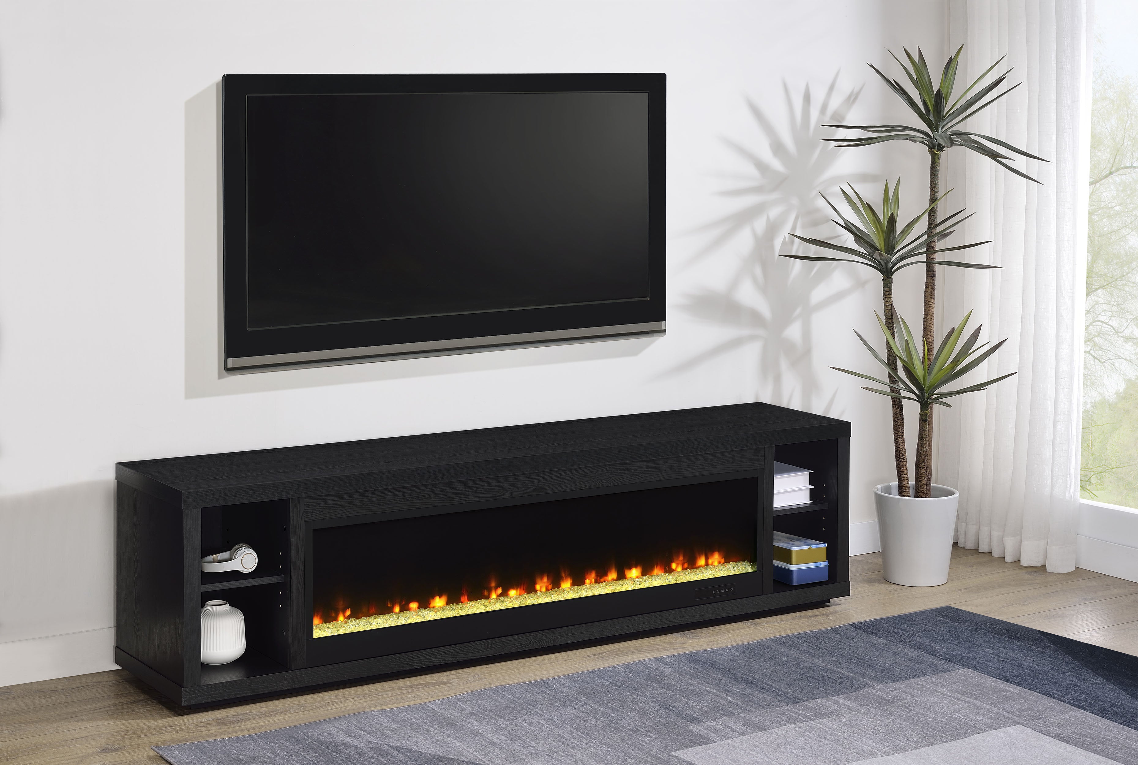 Deiter 79-inch TV Stand Fireplace Media Console Black — view 2