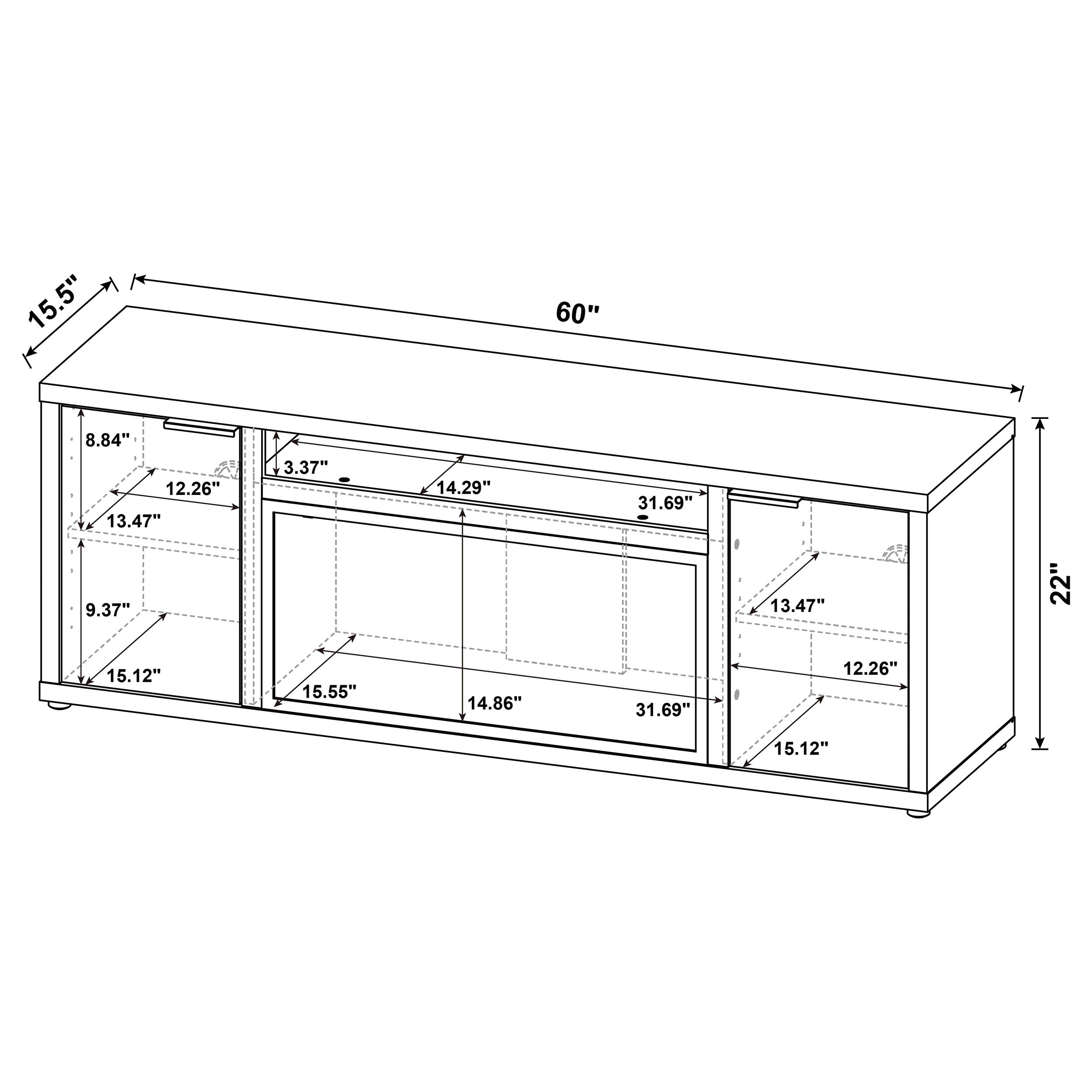 Fuller 60-inch 2-door TV Stand Fireplace Media Console Mango — view 15