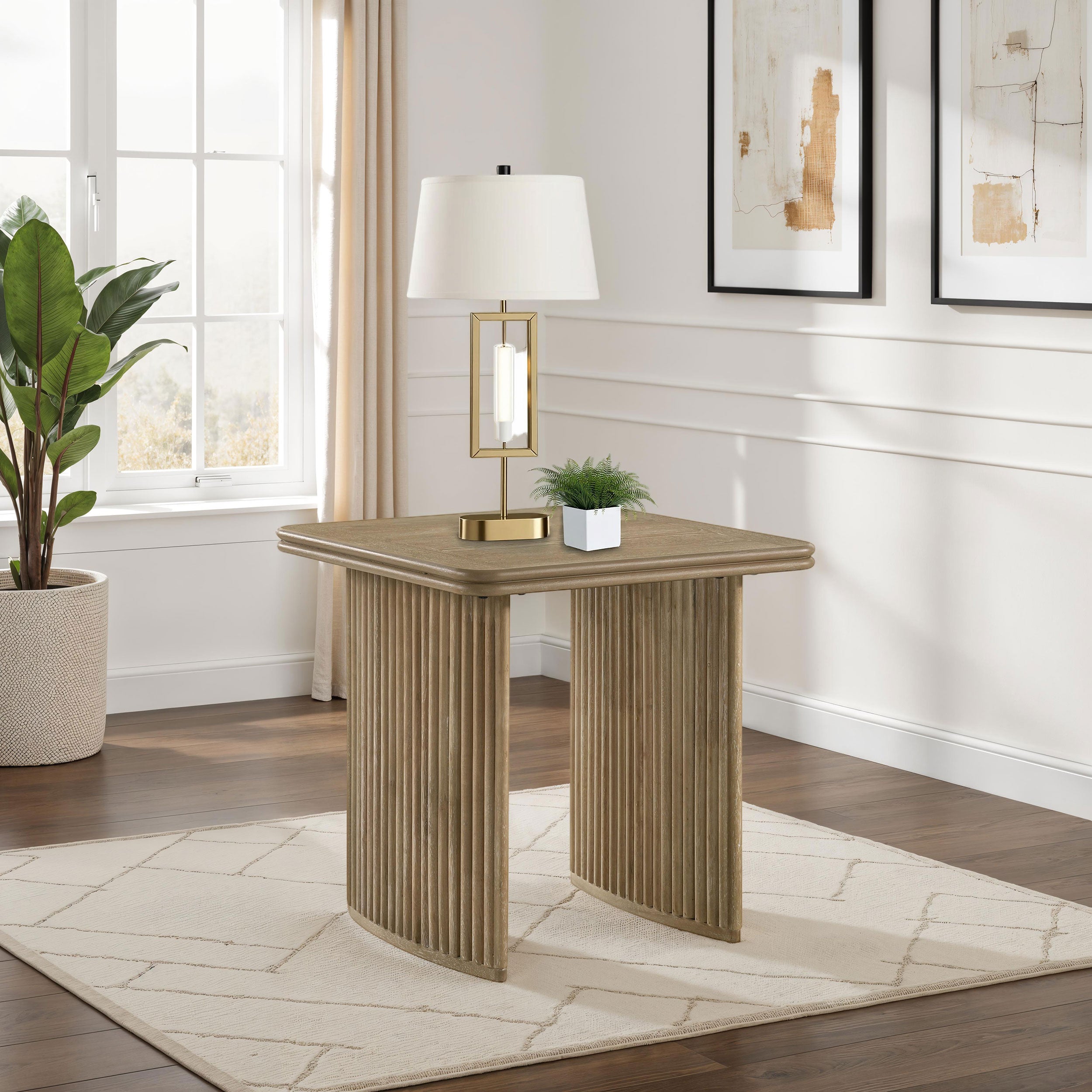 Adina Square Wood Side End Table Distressed Light Brown — view 2