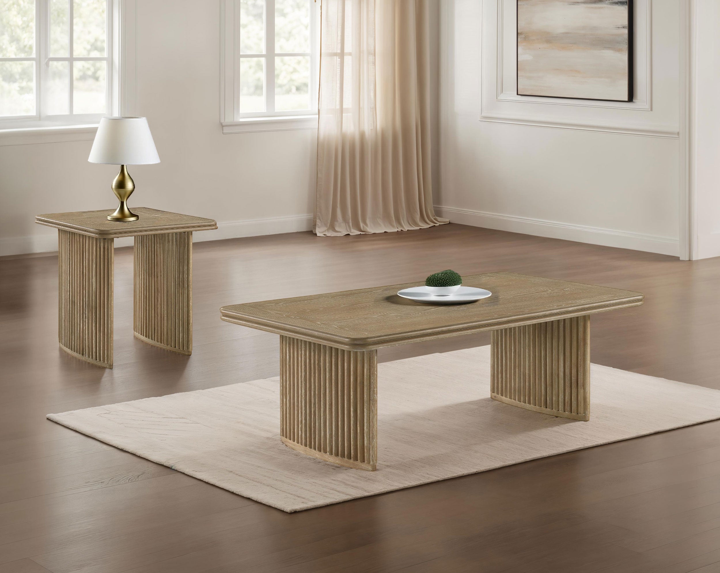 Adina 2-piece Wood Coffee Table Set Distressed Light Brown — view 1