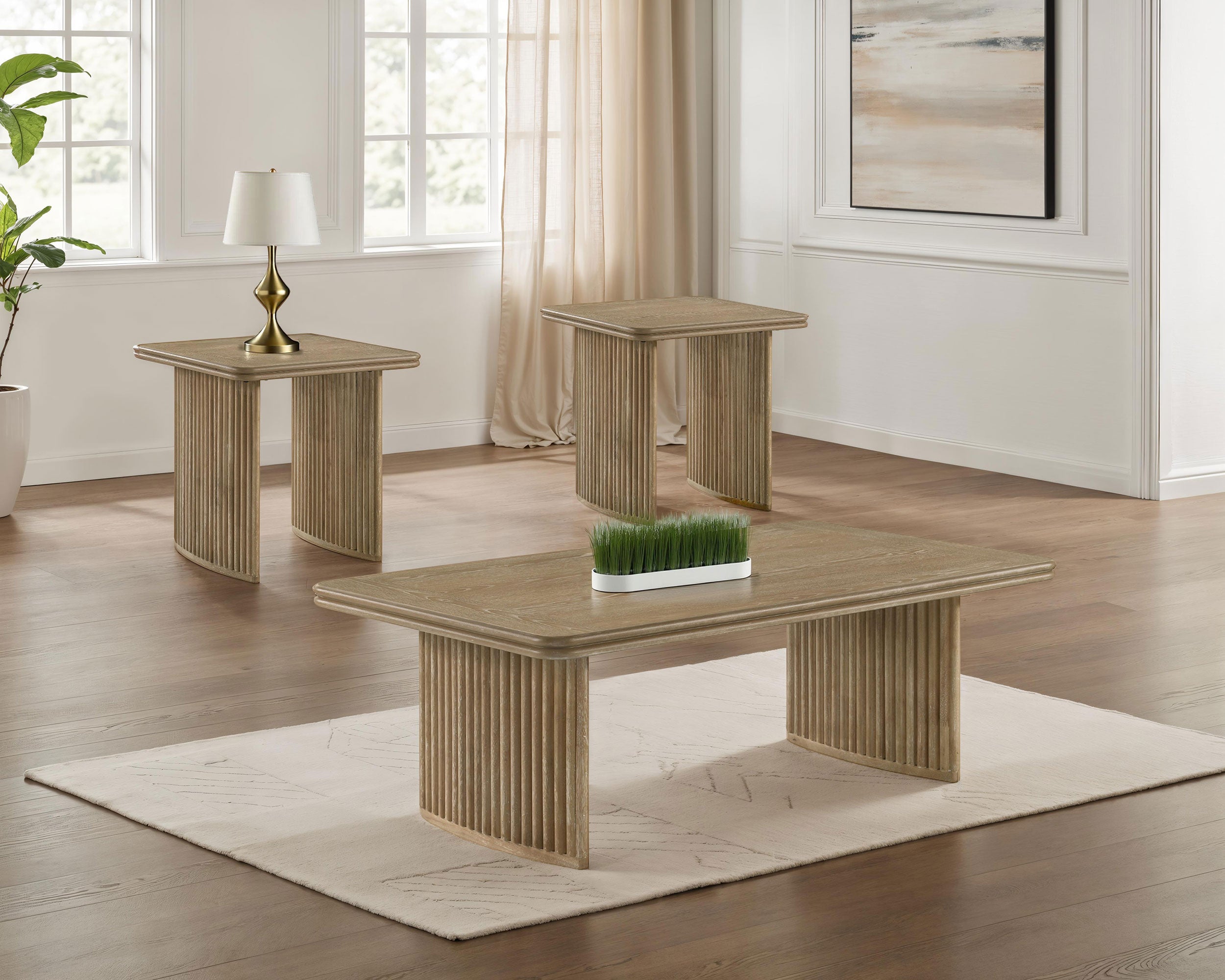 Adina 3-piece Wood Coffee Table Set Distressed Light Brown — view 1