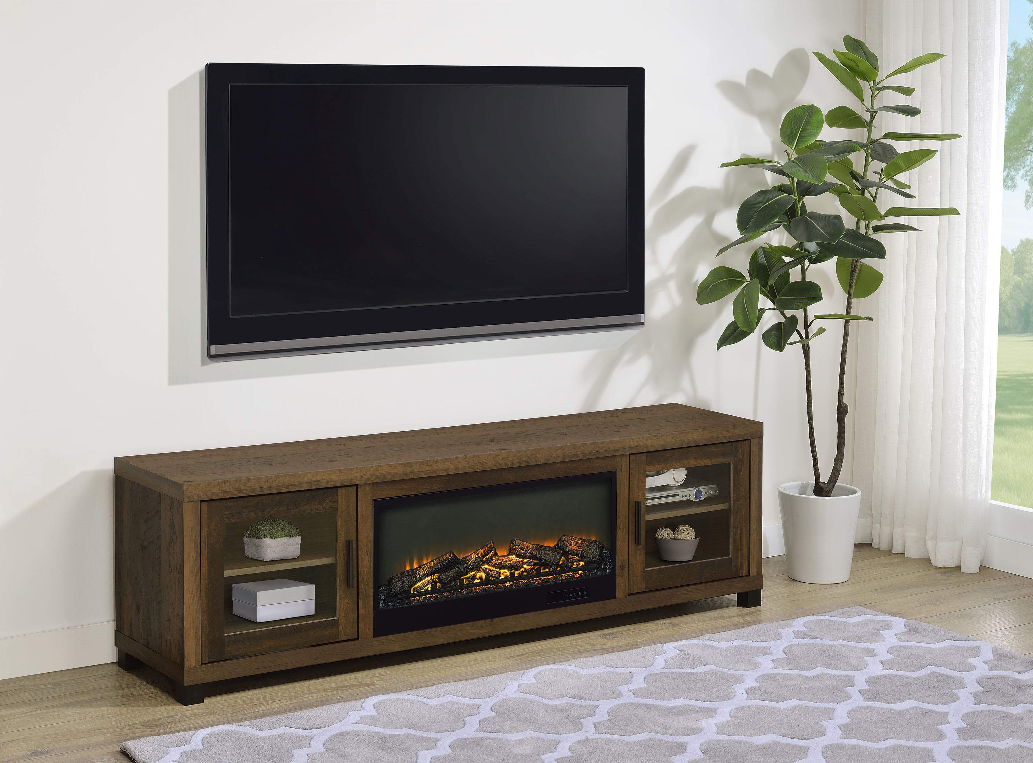 Havering 71-inch TV Stand Fireplace Media Console Dark Pine — view 2