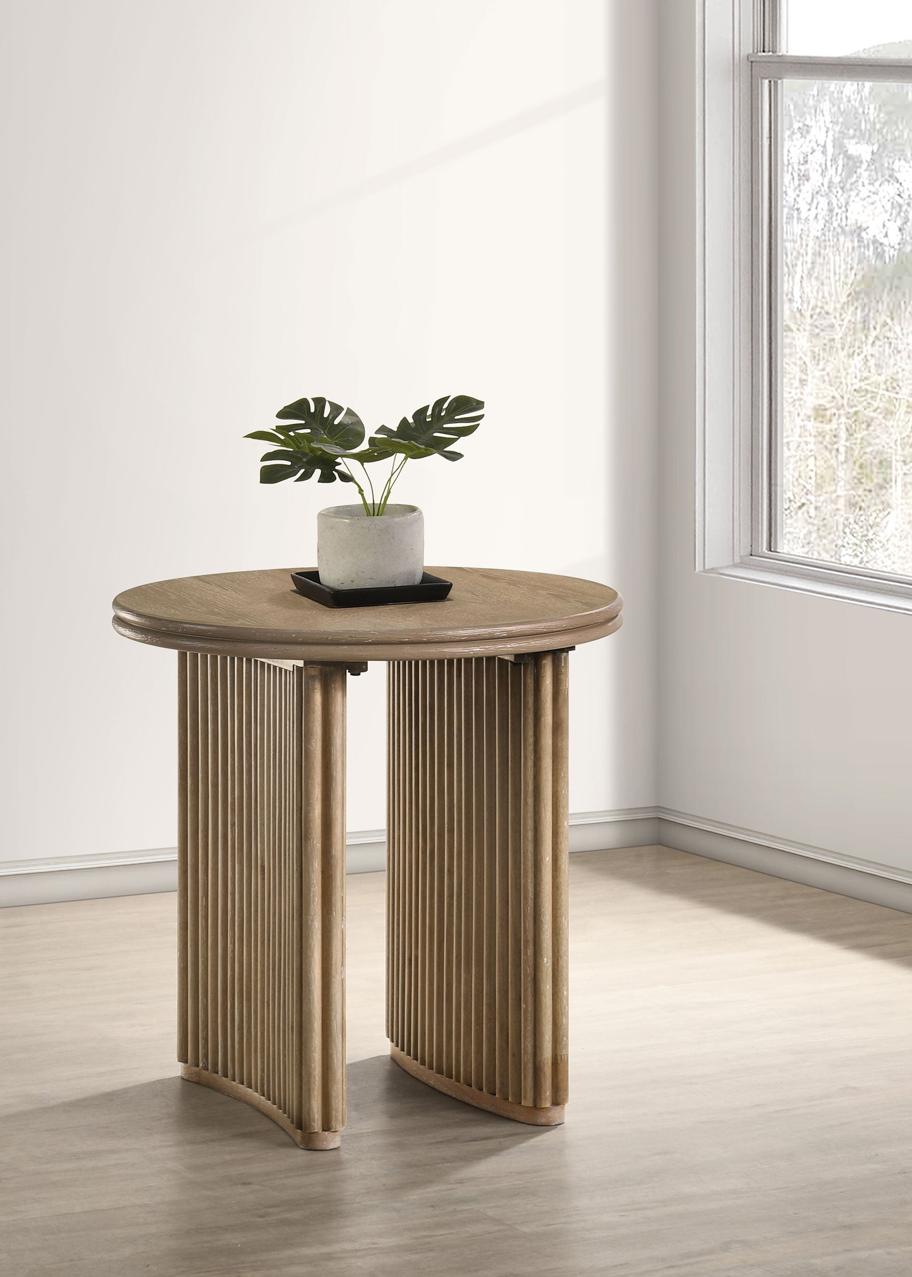 Adina Round Wood Side End Table Distressed Light Brown — view 2