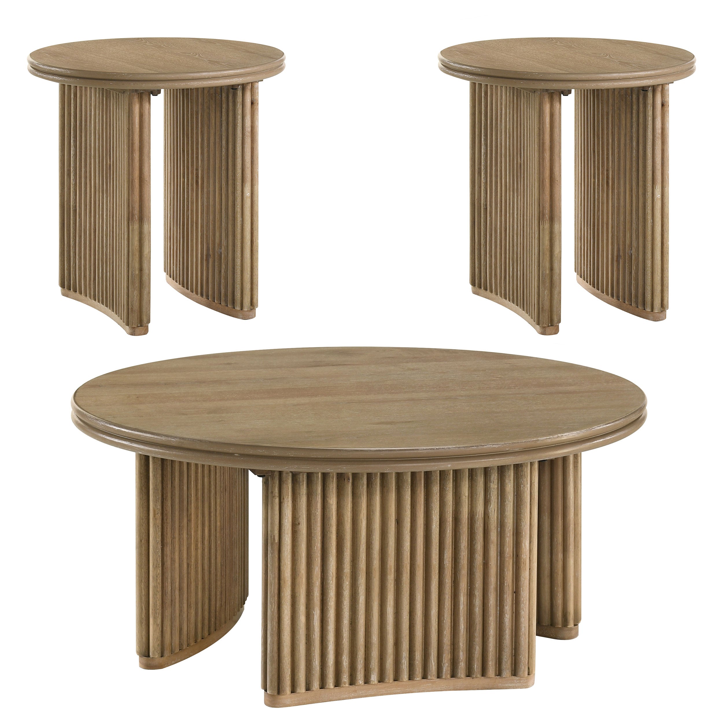 Adina 3-piece Round Coffee Table Set Distressed Light Brown — view 2