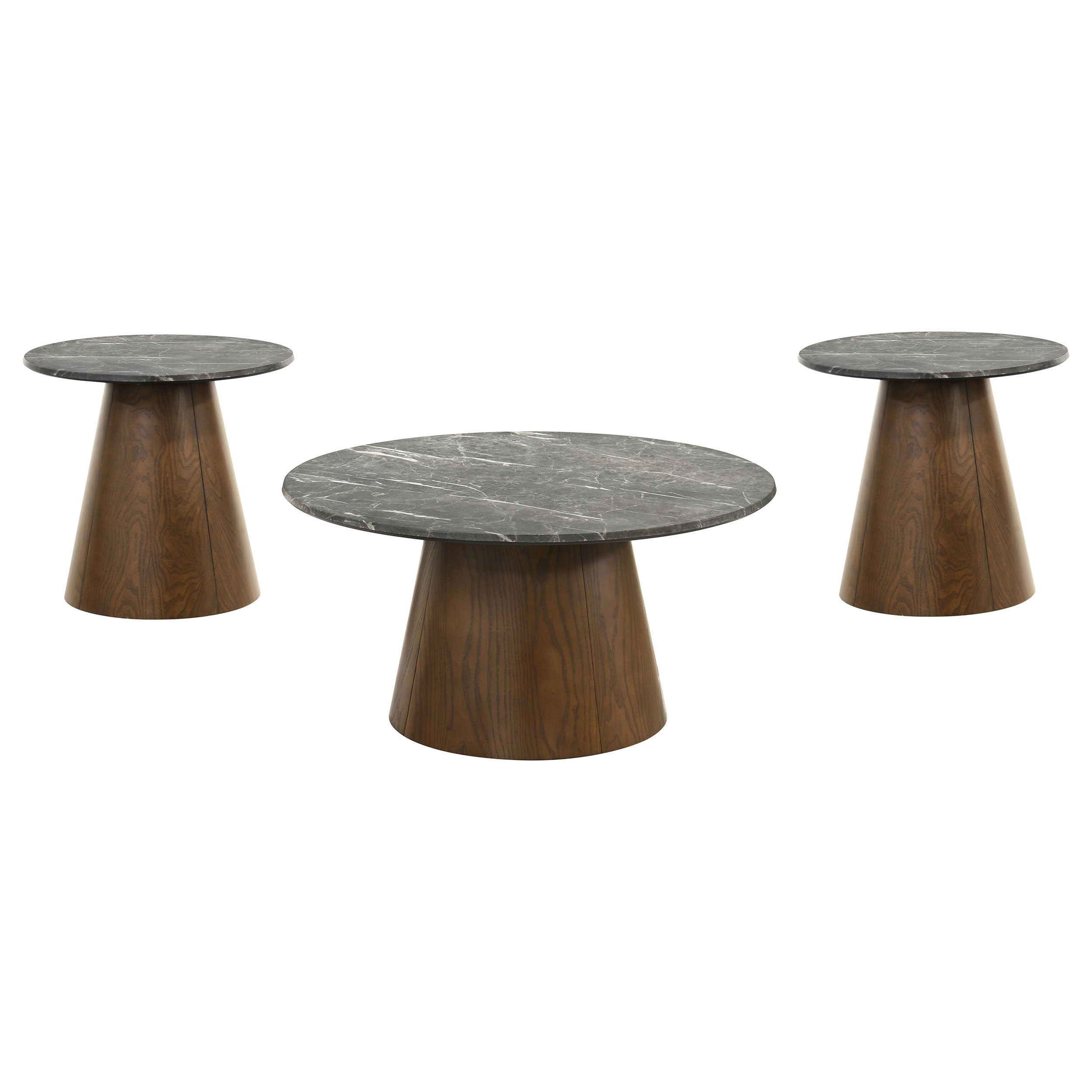 Franklin 3-piece Round Pedestal Coffee Table Set Grey and Dark Brown — view 2
