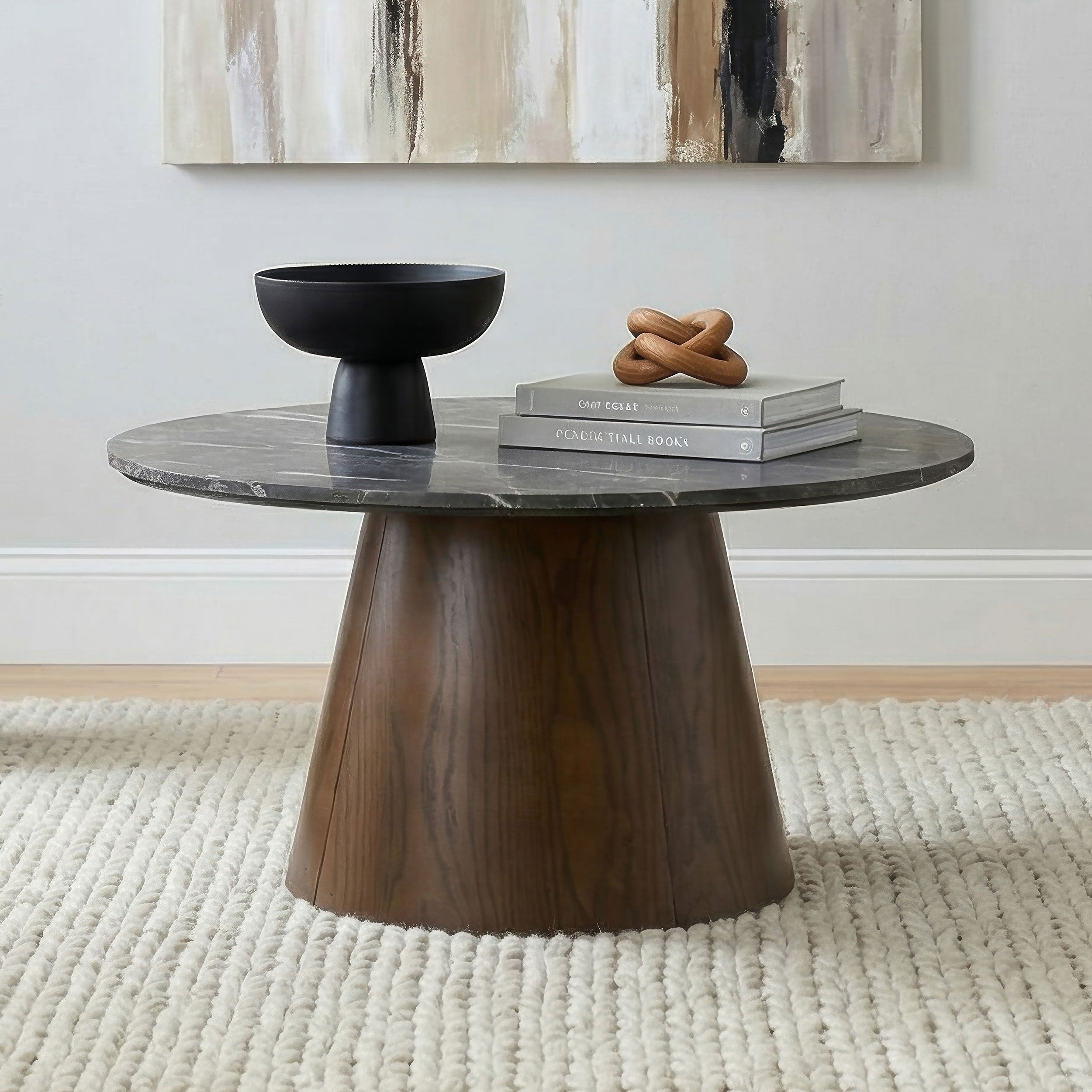 Franklin 36-inch Round Pedestal Coffee Table Grey and Dark Brown — view 2