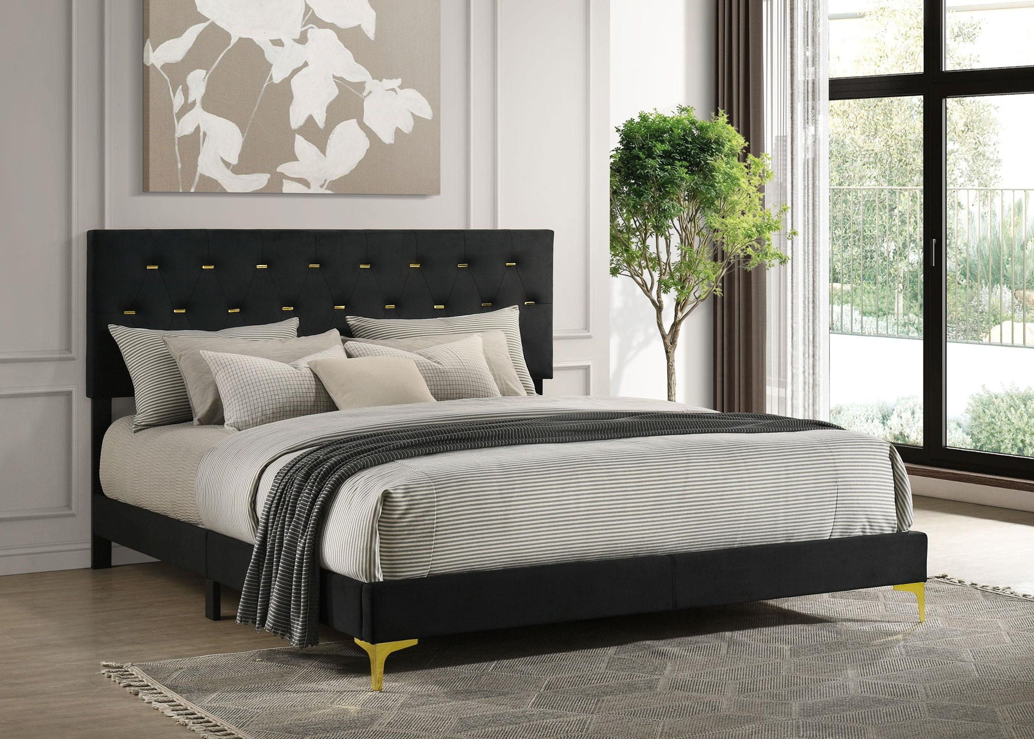 Kendall Upholstered Eastern King Panel Bed Black