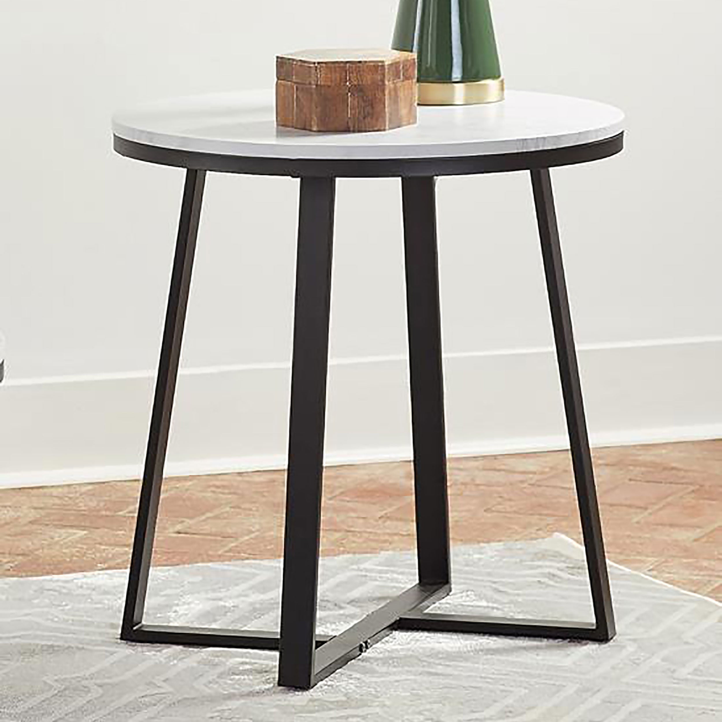 Hugo Round Faux Marble End Table White and Matte Black — view 2