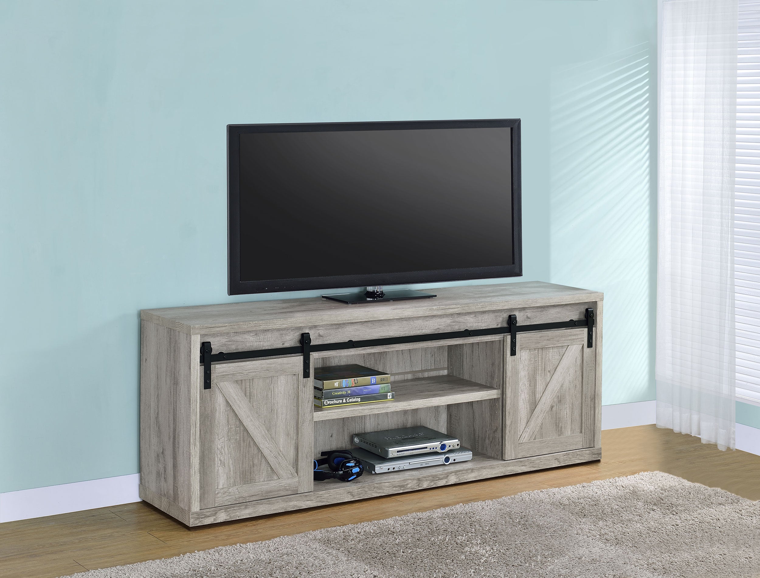 Brockton 2-door Engineered Wood 71-inch TV Stand Grey Driftwood — view 2