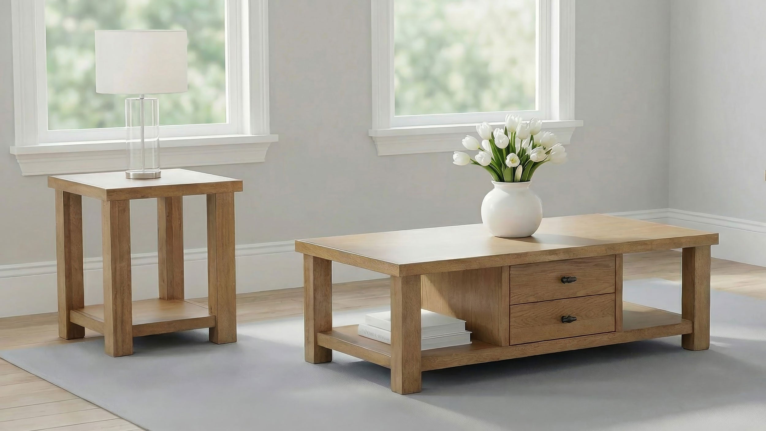 Beasley Square Wood End Side Table With Shelf Golden Oak — view 5