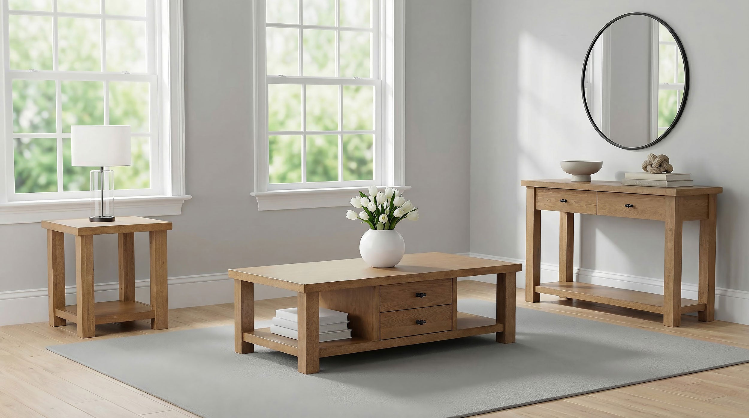 Beasley 2-Drawer Wood Console Table Golden Oak — view 6