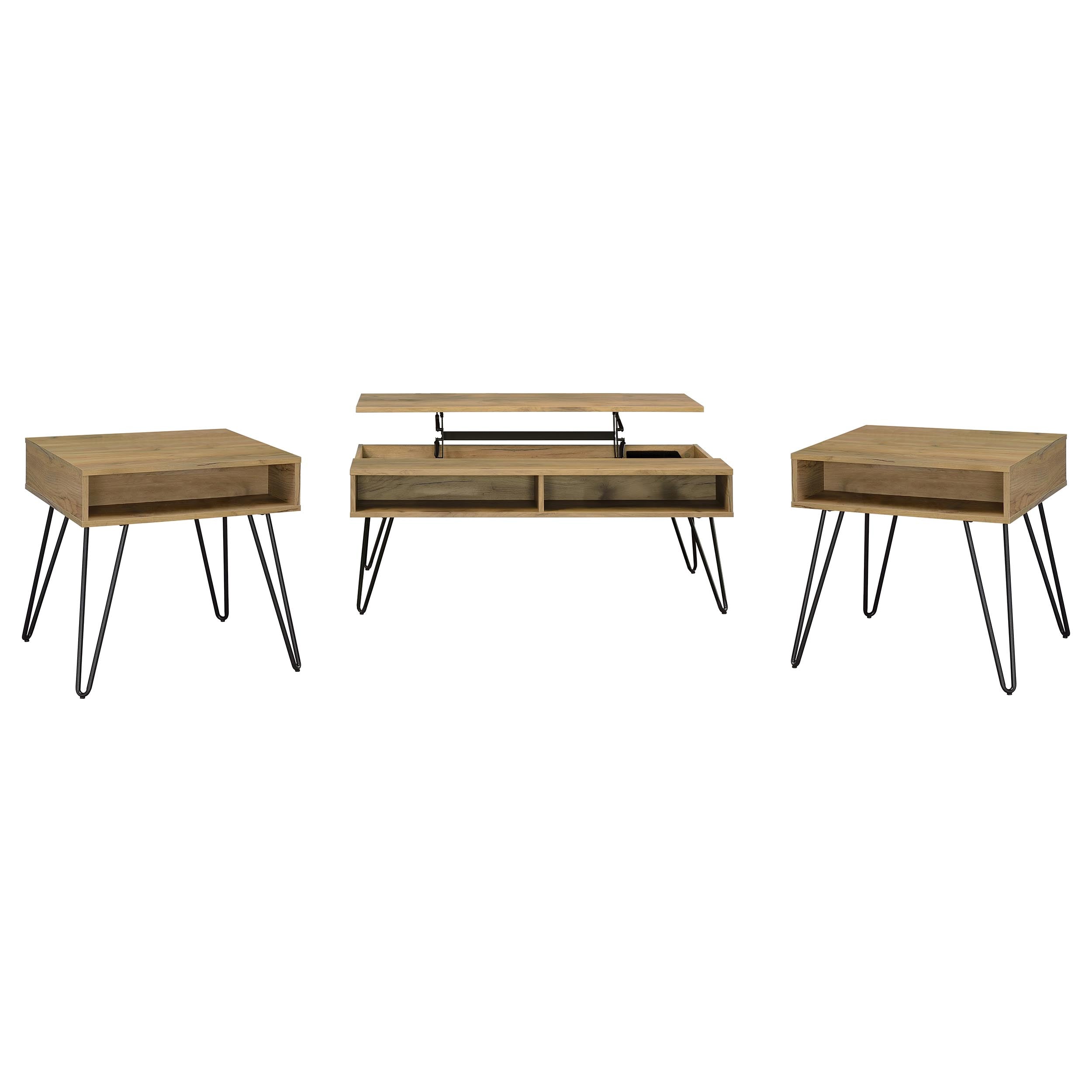 Fanning 3-piece Lift Top Coffee and End Table Set Golden Oak — view 2