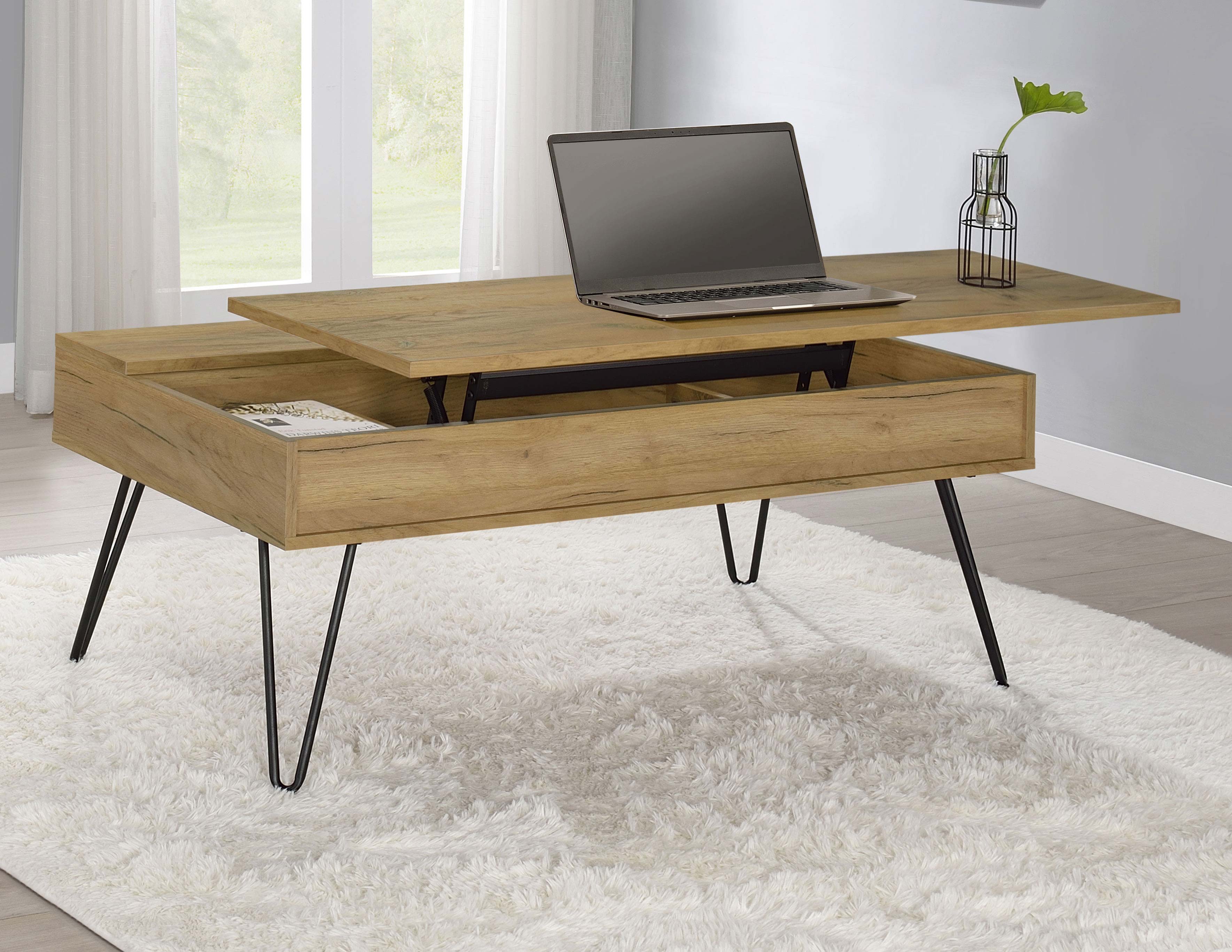 Fanning Engineered Wood Lift Top Coffee Table Golden Oak — view 2