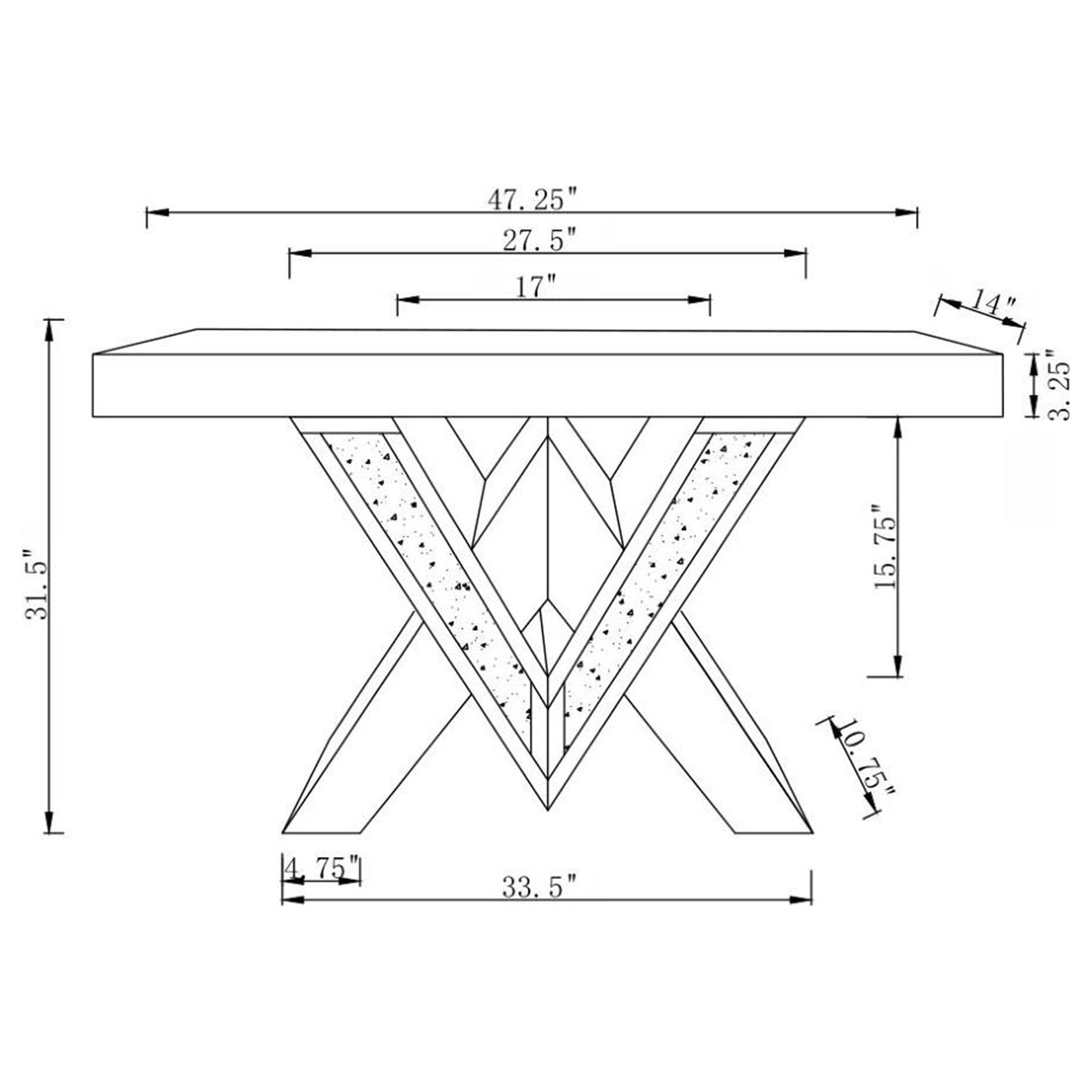 Taffeta V-shaped Mirrored Entryway Console Table Silver — view 3