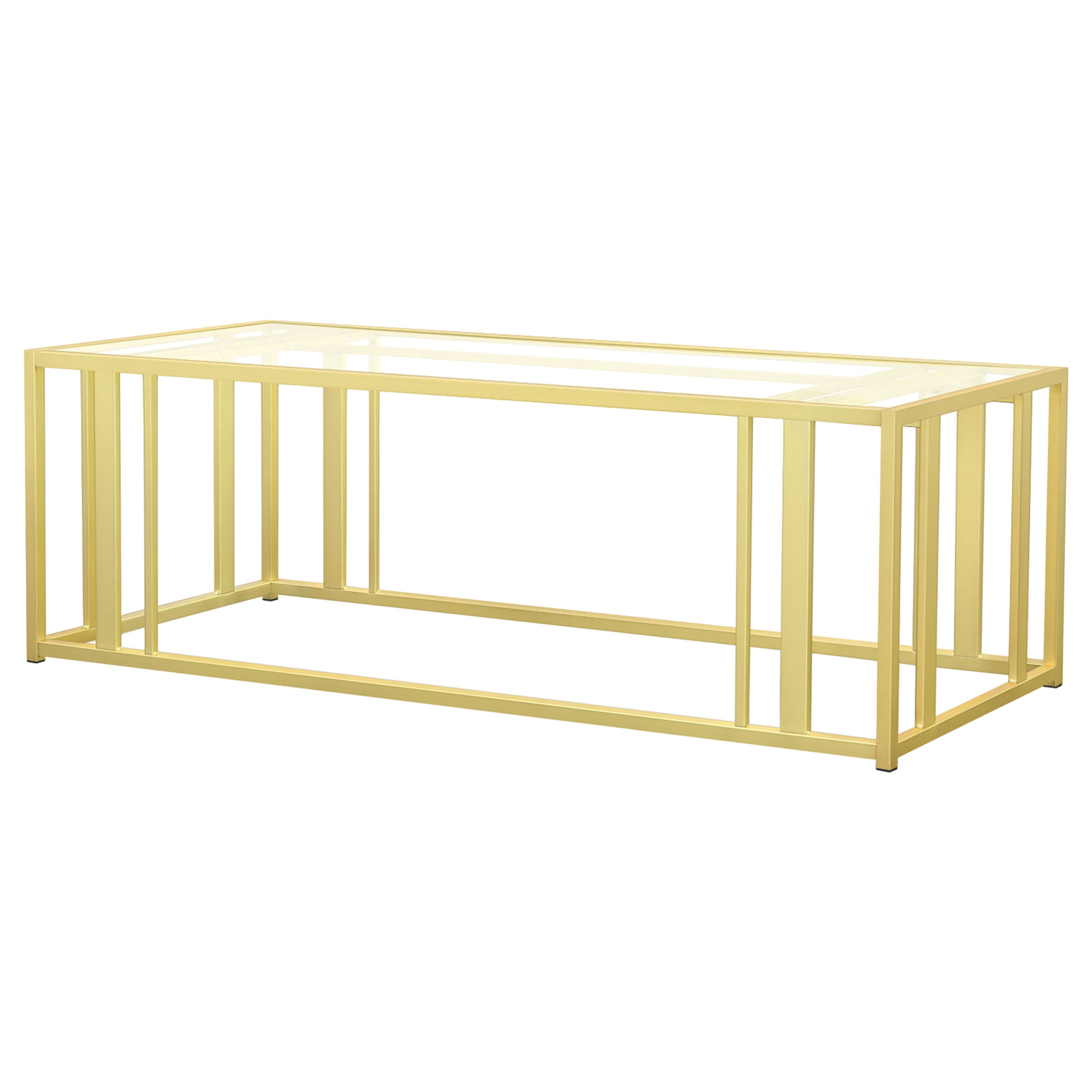 Adri Rectangular Glass Top Coffee Table Matte Brass — view 4