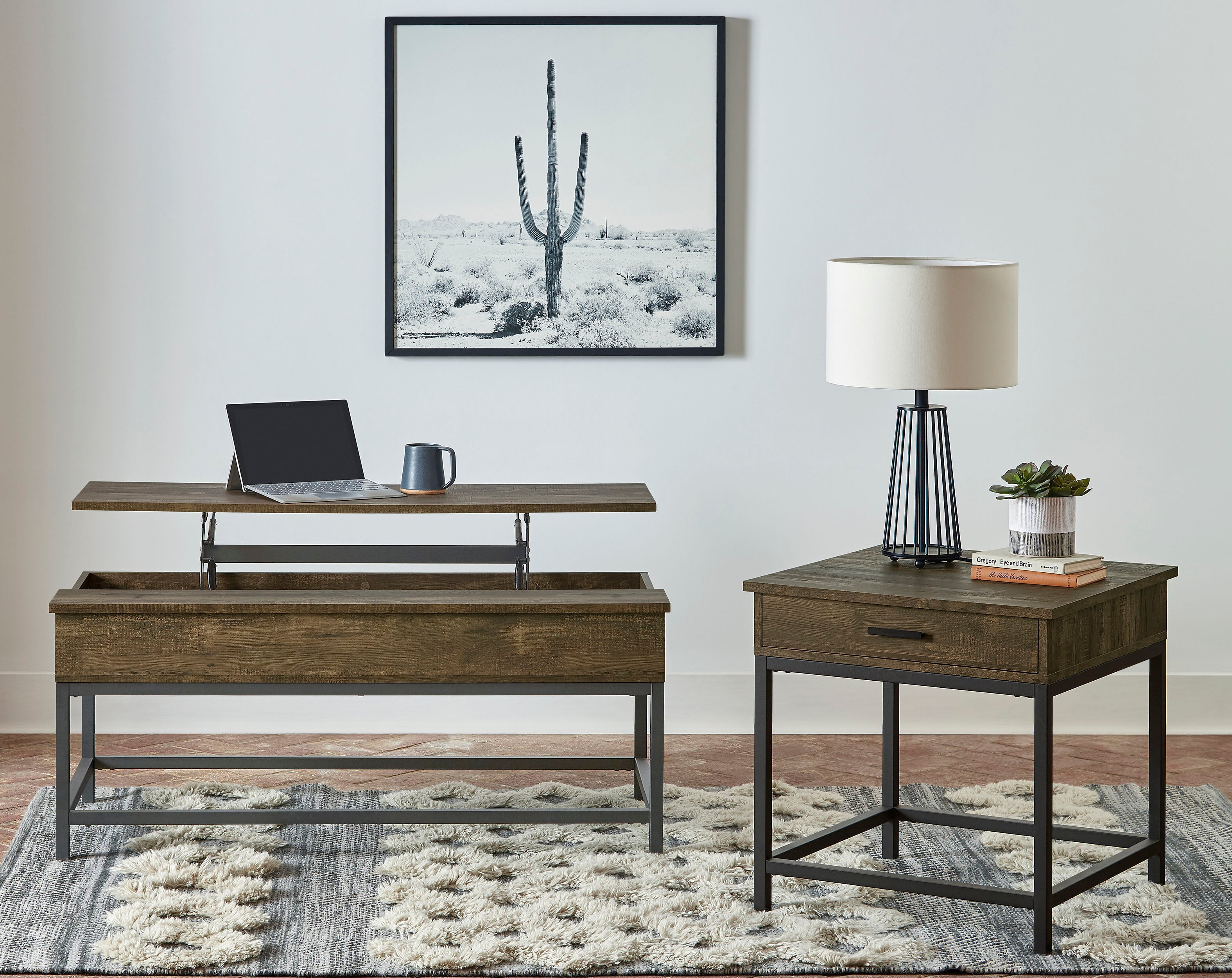 Byers 2-piece Lift Top Coffee and End Table Set Brown Oak — view 1