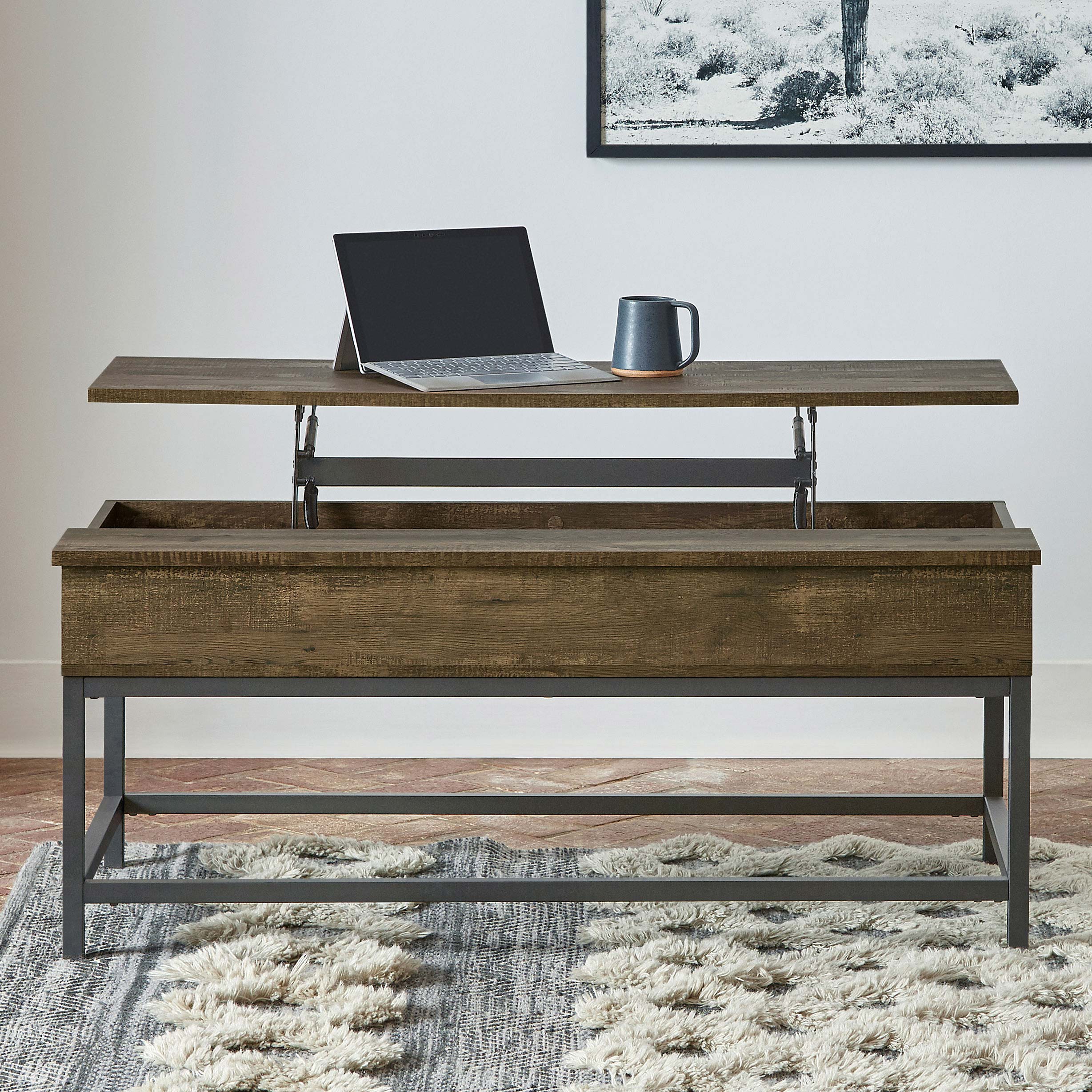 Byers Engineered Wood Lift Top Coffee Table Brown Oak — view 2