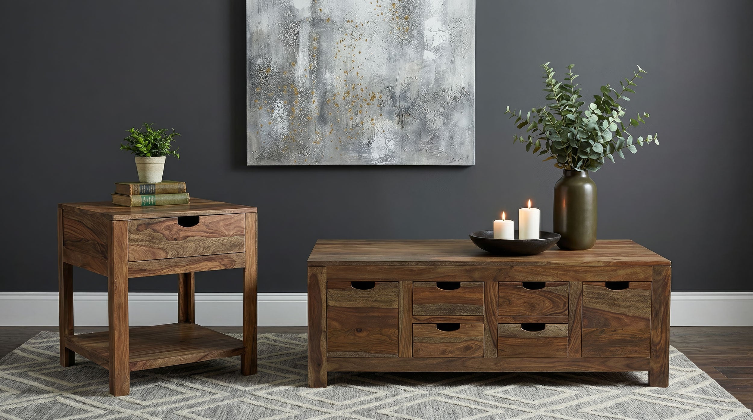 Esther 1-drawer Solid Wood Side End Table Natural Sheesham — view 9