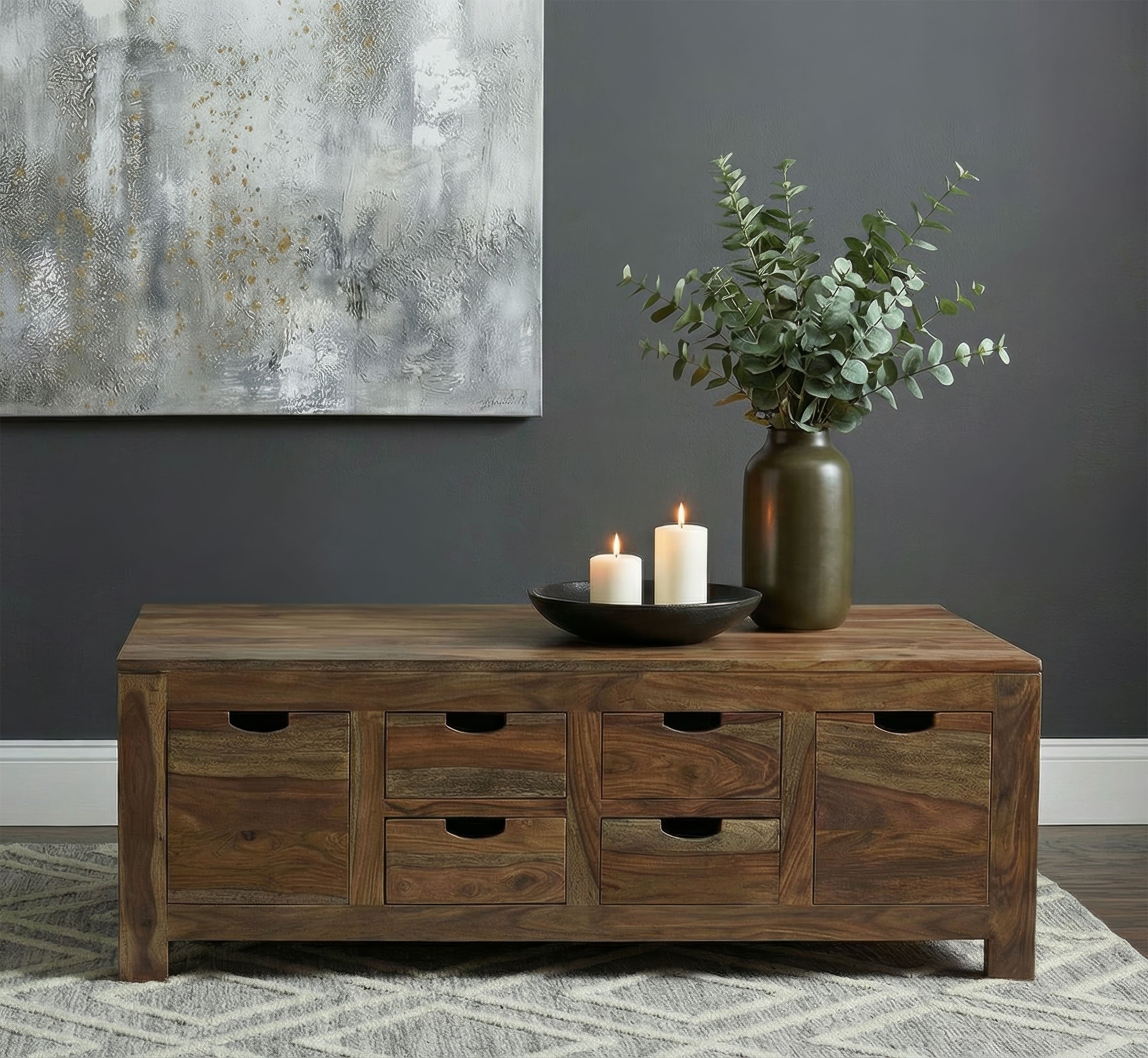 Esther 6-drawer Solid Wood Coffee Table Natural Sheesham — view 1