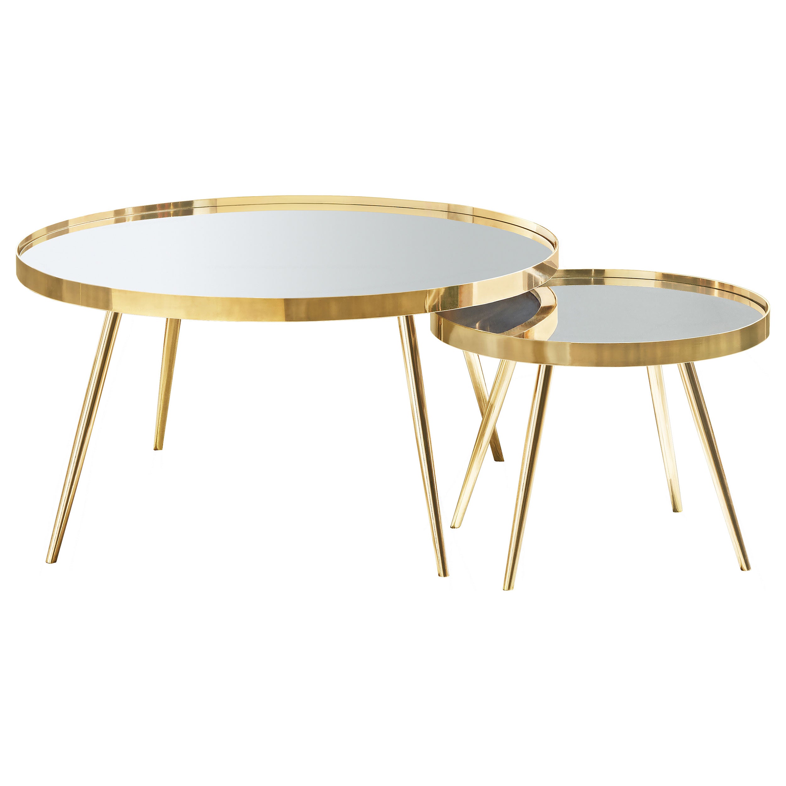 Kaelyn 2-piece Round Mirror Top Nesting Coffee Table Gold — view 1