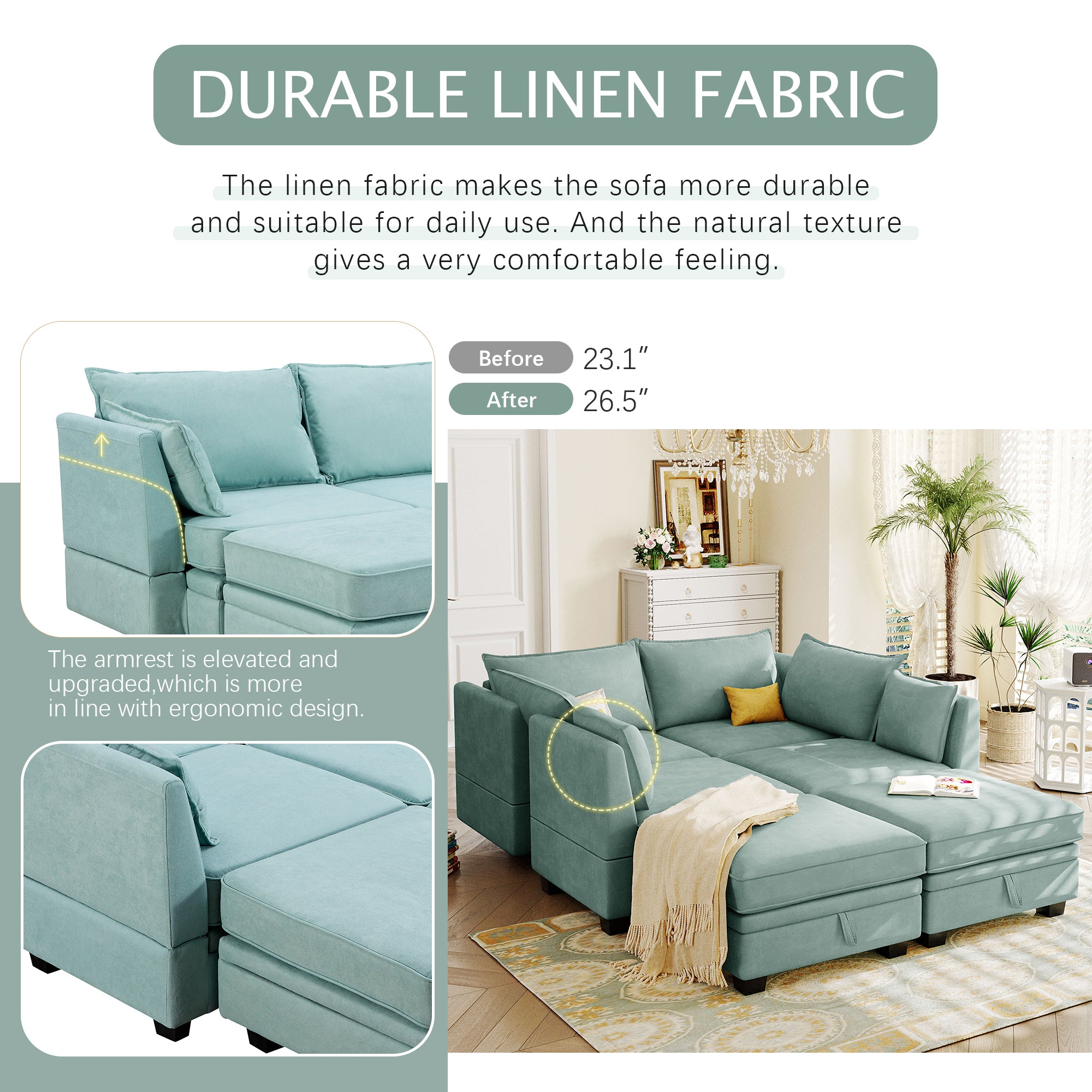 U_Style Modern Large U-Shape Modular Sectional Sofa, Convertible Sofa Bed with Reversible Chaise for Living Room, Storage Seat