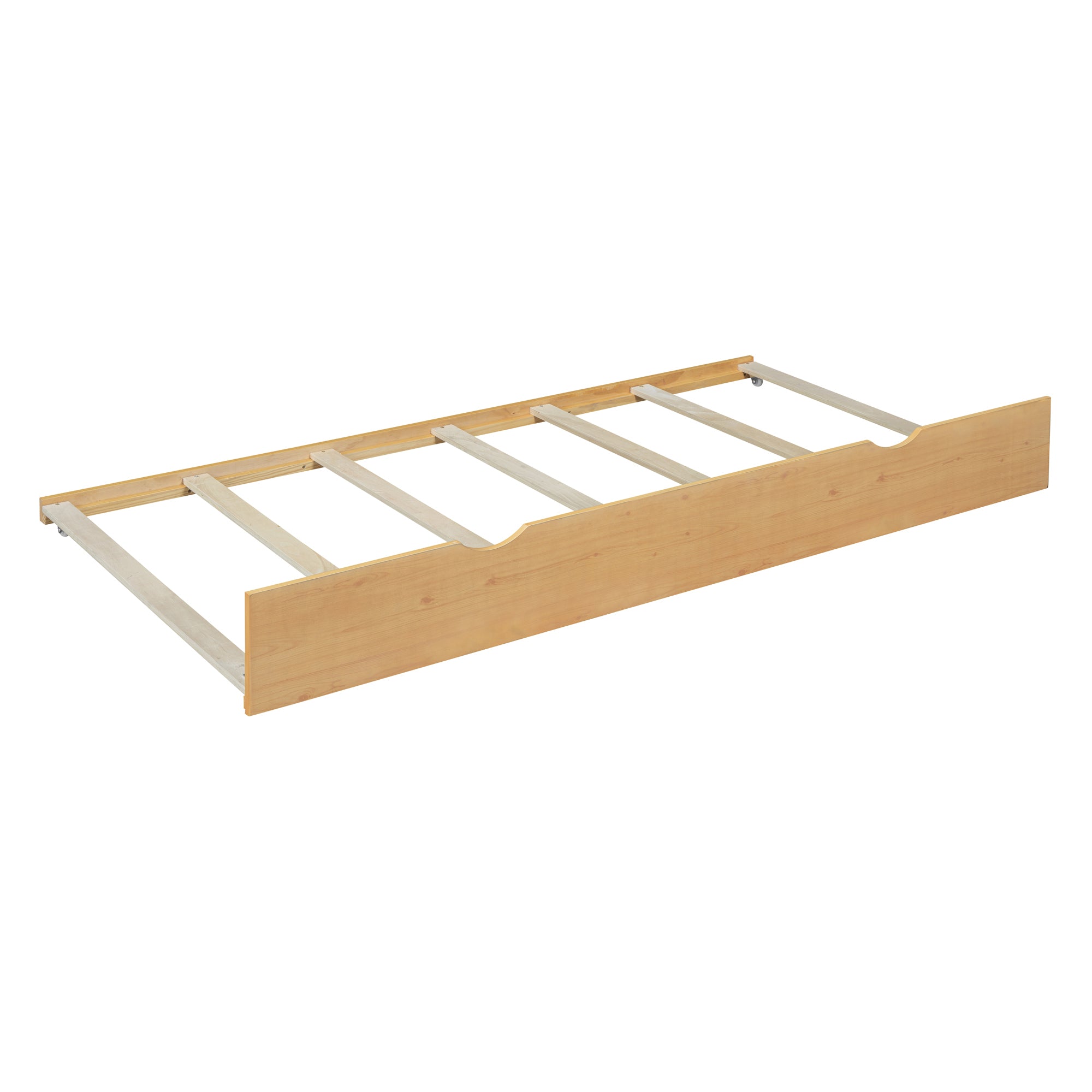 Full Size Wood Pltaform Bed with Twin Size Trundle, 3 Drawers, Upper Shelves and a set of USB Ports & Sockets, Natural - Atlantic Fine Furniture Melbourne FL