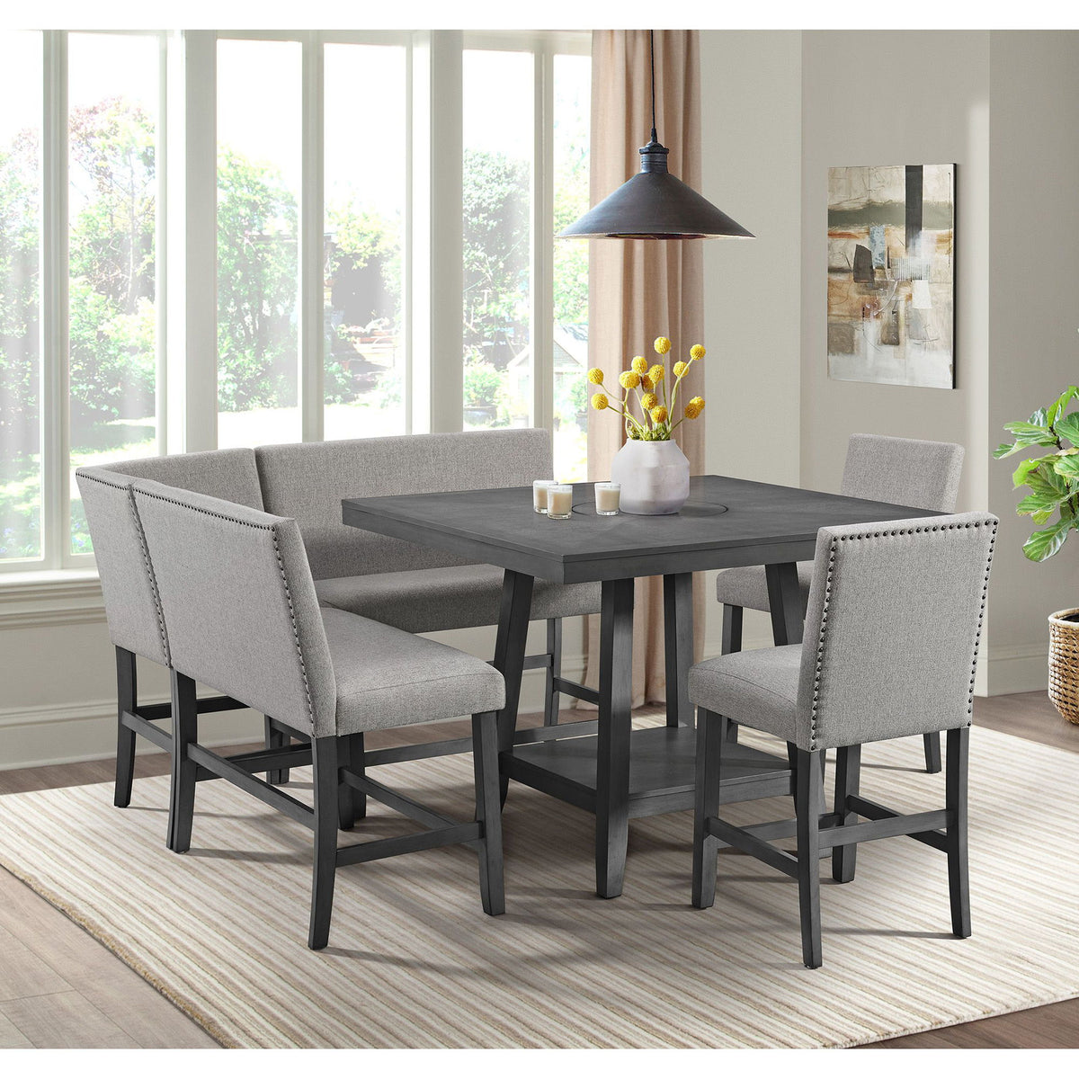 Seneca Counter 3 Piece Corner Fabric Bench in Gray by Elements International