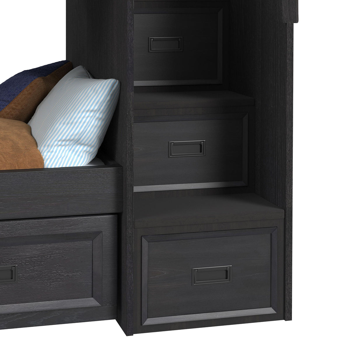 Hampton Kids Bunk With Staircase And Trundle in Black by Elements International, view 15