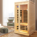 Deluxe Version Plus 1 Person Far Infrared Hemlock Sauna Room With LED Colour Lights - Natural