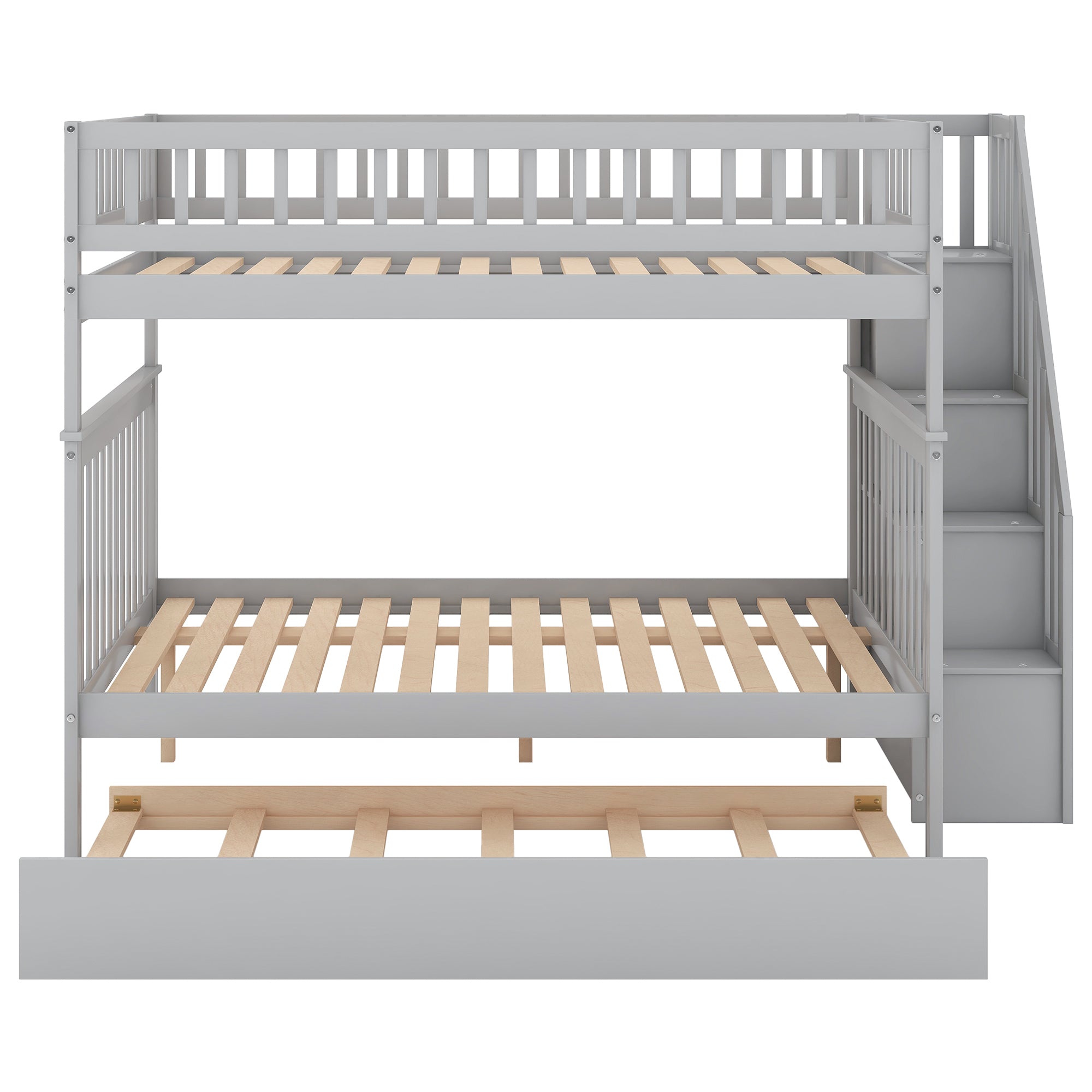 Full over Full Bunk Bed with Trundle and Staircase,Gray - Atlantic Fine Furniture Melbourne FL