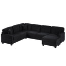 Upholstered U-Shaped Sectional Sofa With Movable Ottoman And Side Storage Pockets