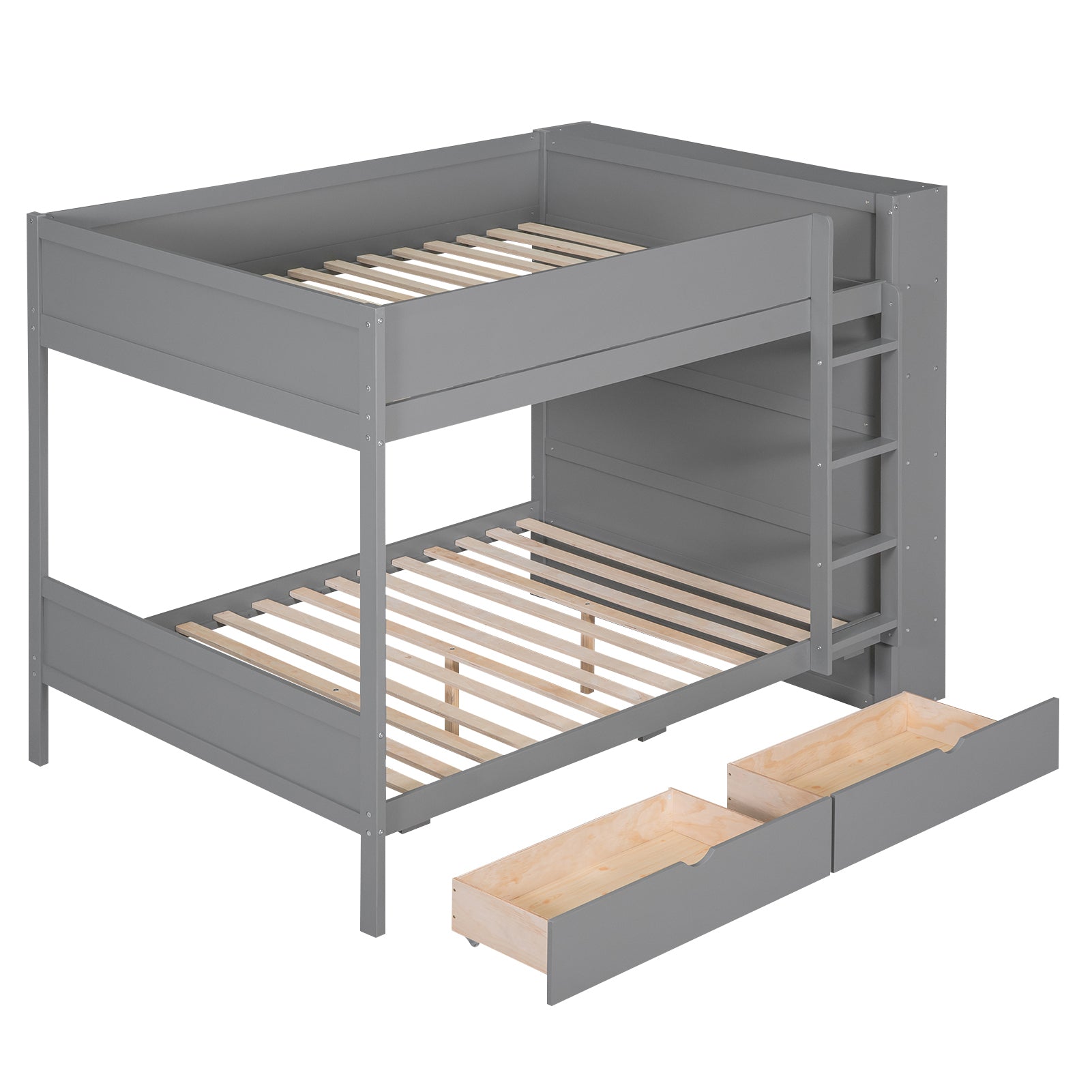 Full over Full Bunk Bed With 2 Drawers and Multi-layer Cabinet, Gray - Atlantic Fine Furniture Melbourne FL