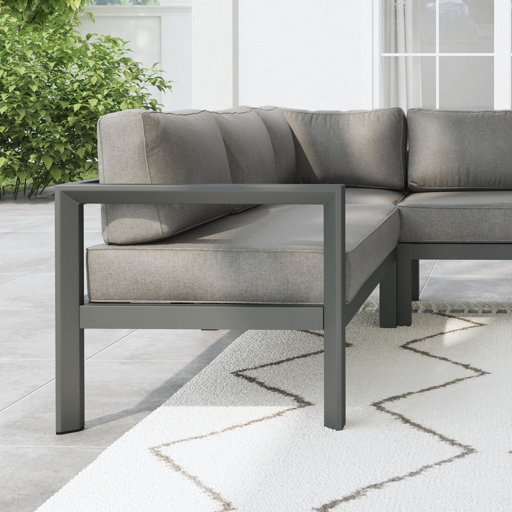 Grayton - 5 Seat Sectional, Ottoman - Dark Gray