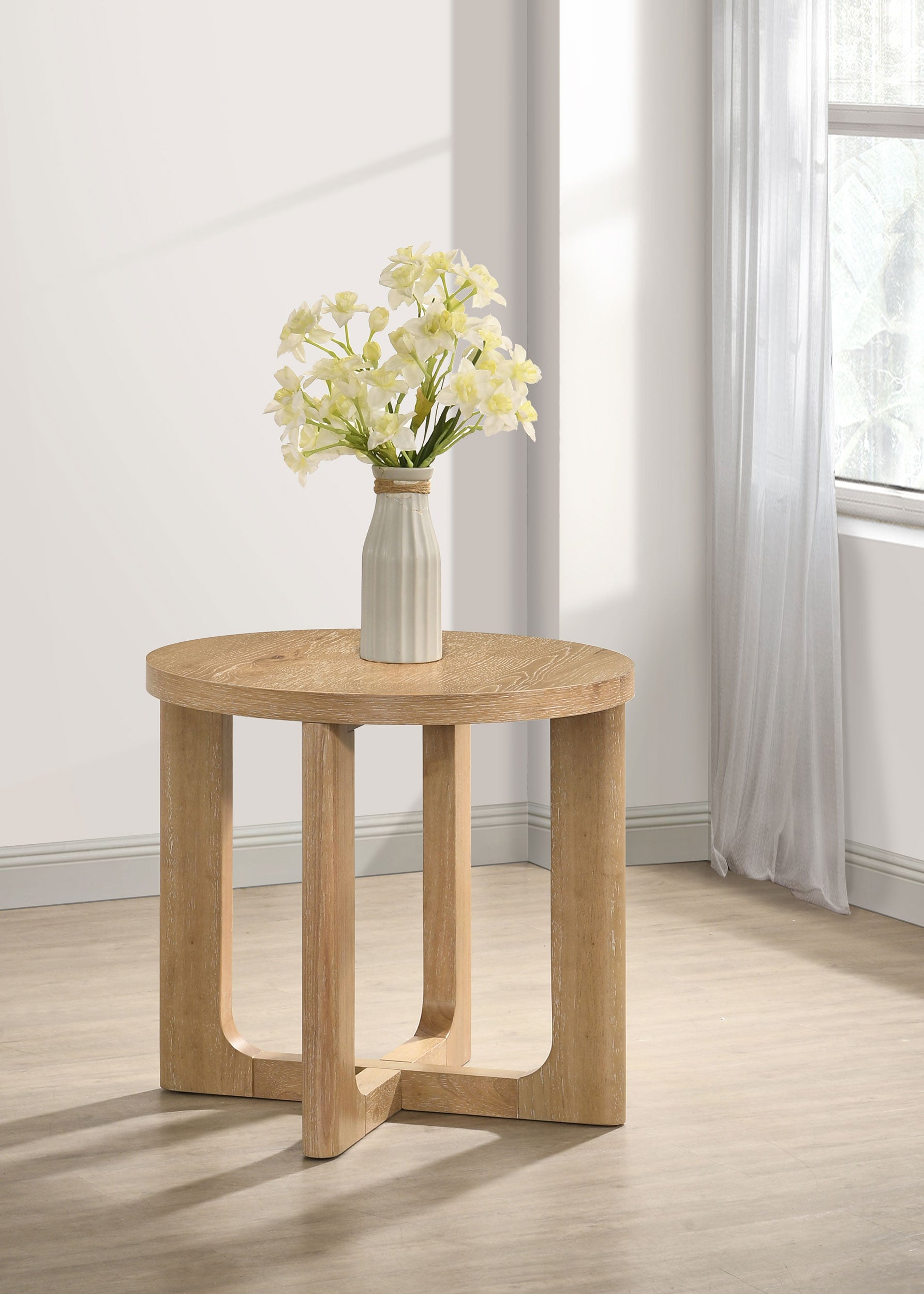 Kessler Round Sculptural Wood End Table Light Oak — view 2