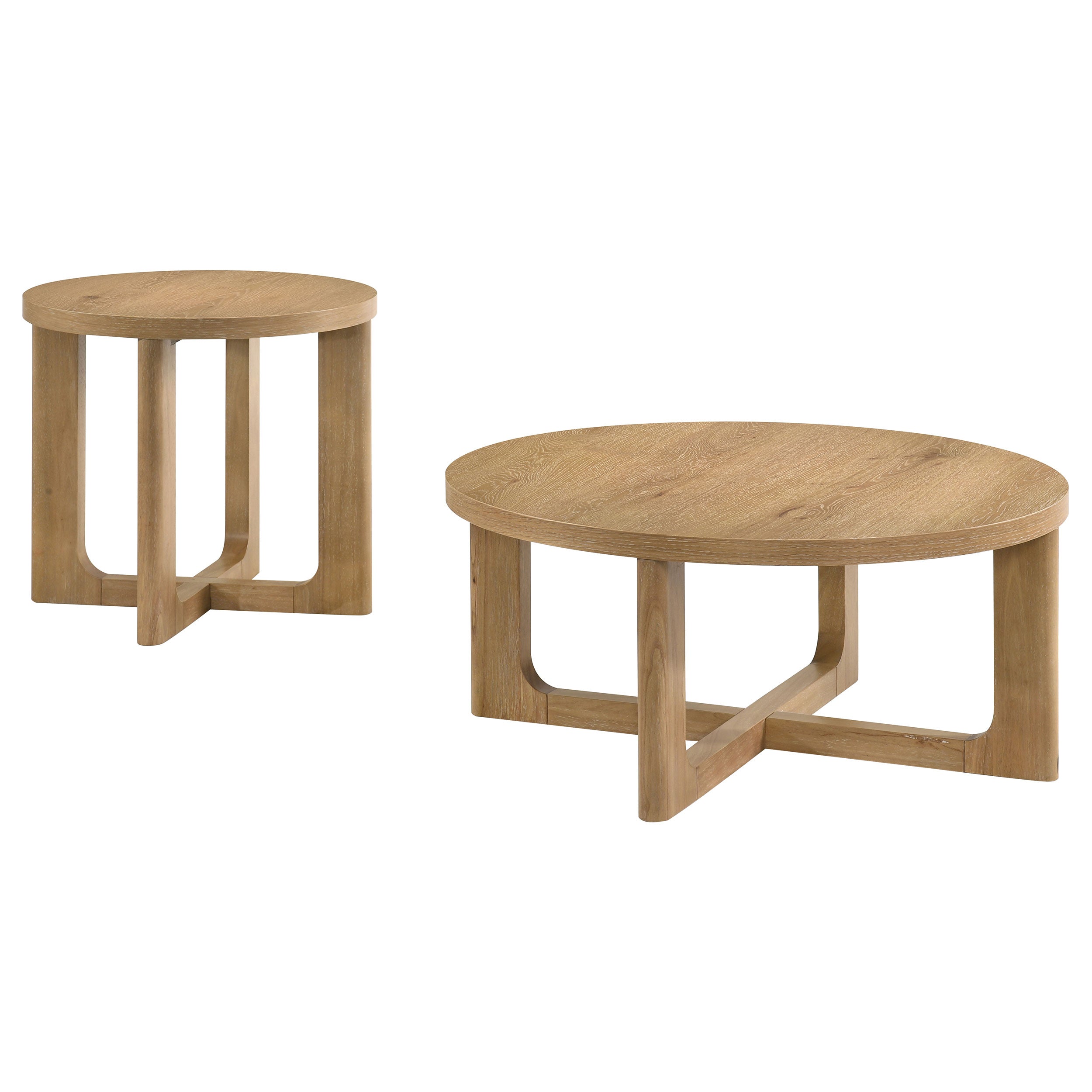 Kessler 2-piece Round Sculptural Wood Coffee Table Set Light Oak — view 2