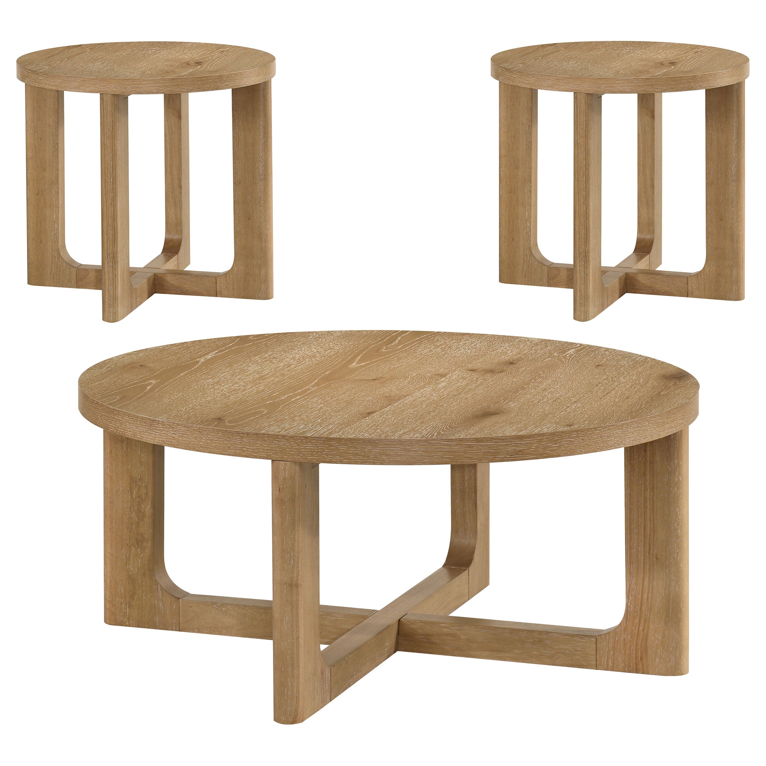 Kessler 3-piece Round Sculptural Wood Coffee Table Set Light Oak — view 2
