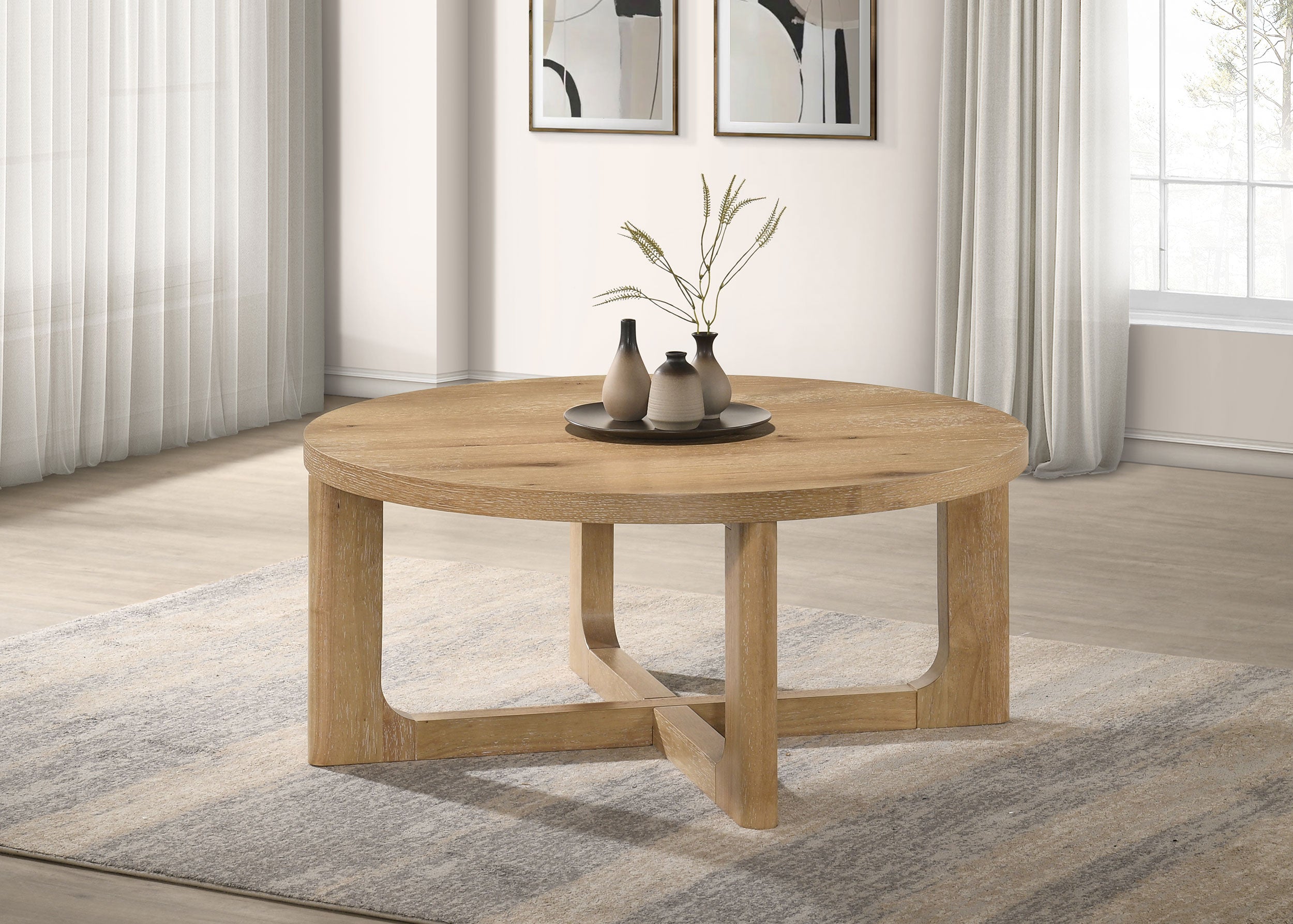 Kessler Round Sculptural Wood Coffee Table Light Oak — view 2