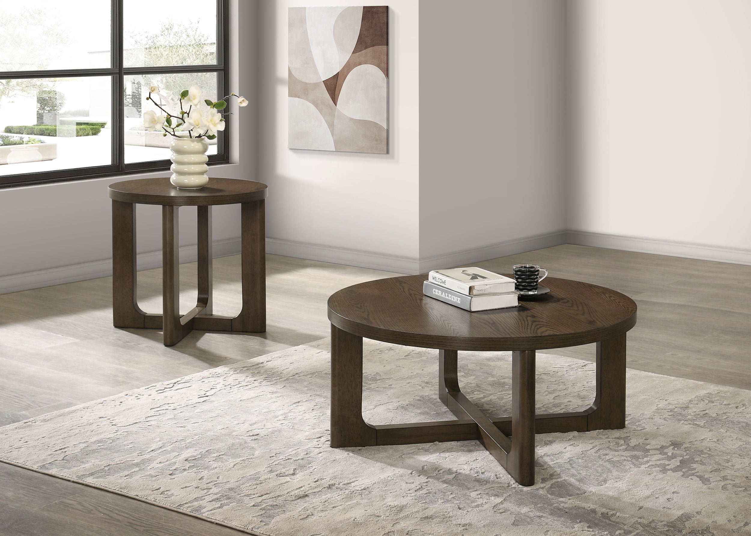 Kessler 2-piece Round Sculptural Wood Coffee Table Set Brown — view 1