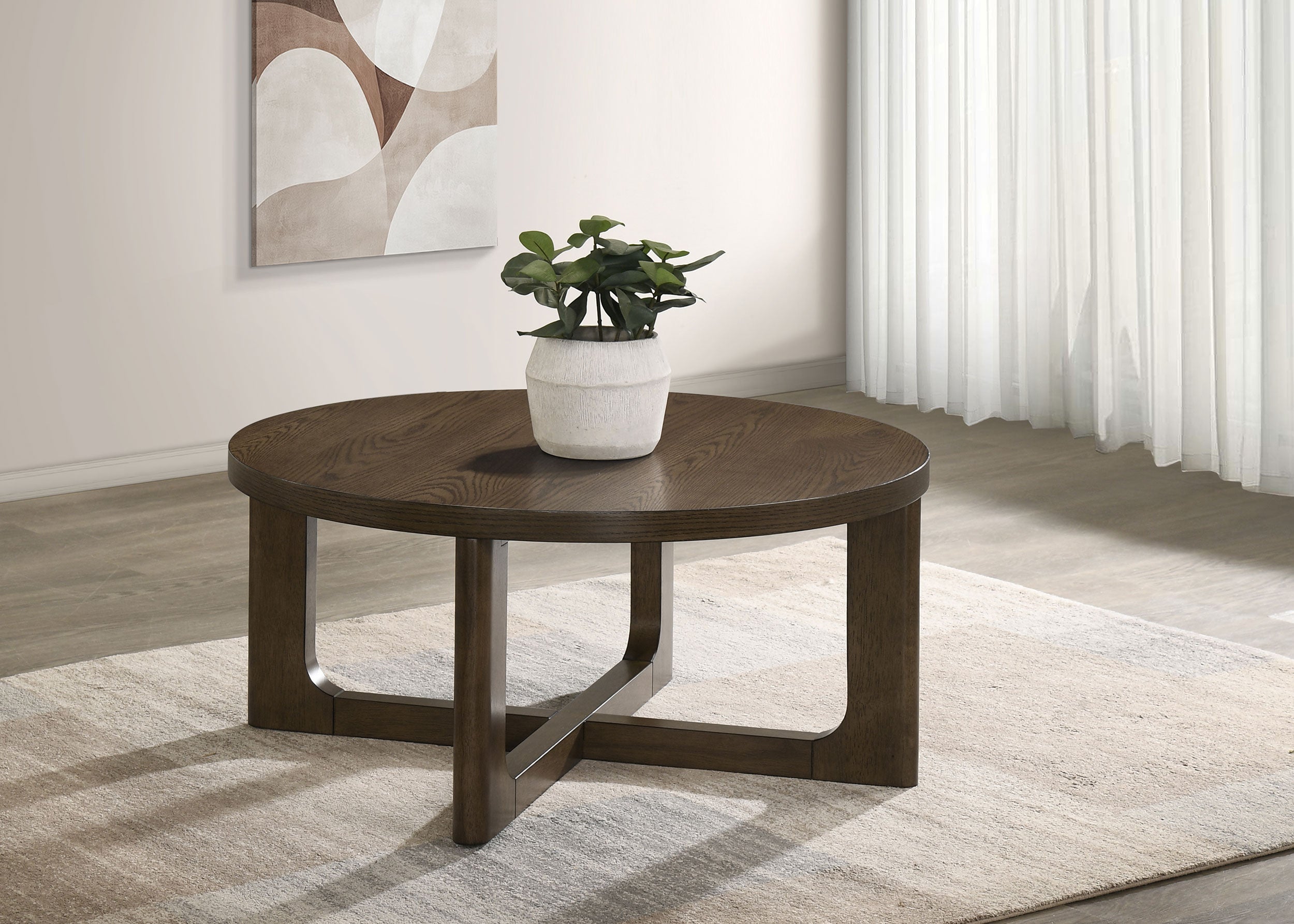 Kessler Round Sculptural Wood Coffee Table Brown — view 2