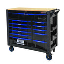 12 Layer Drawer Multi Purpose Tool Cart With Wheels And Wooden Countertops - Black / Blue