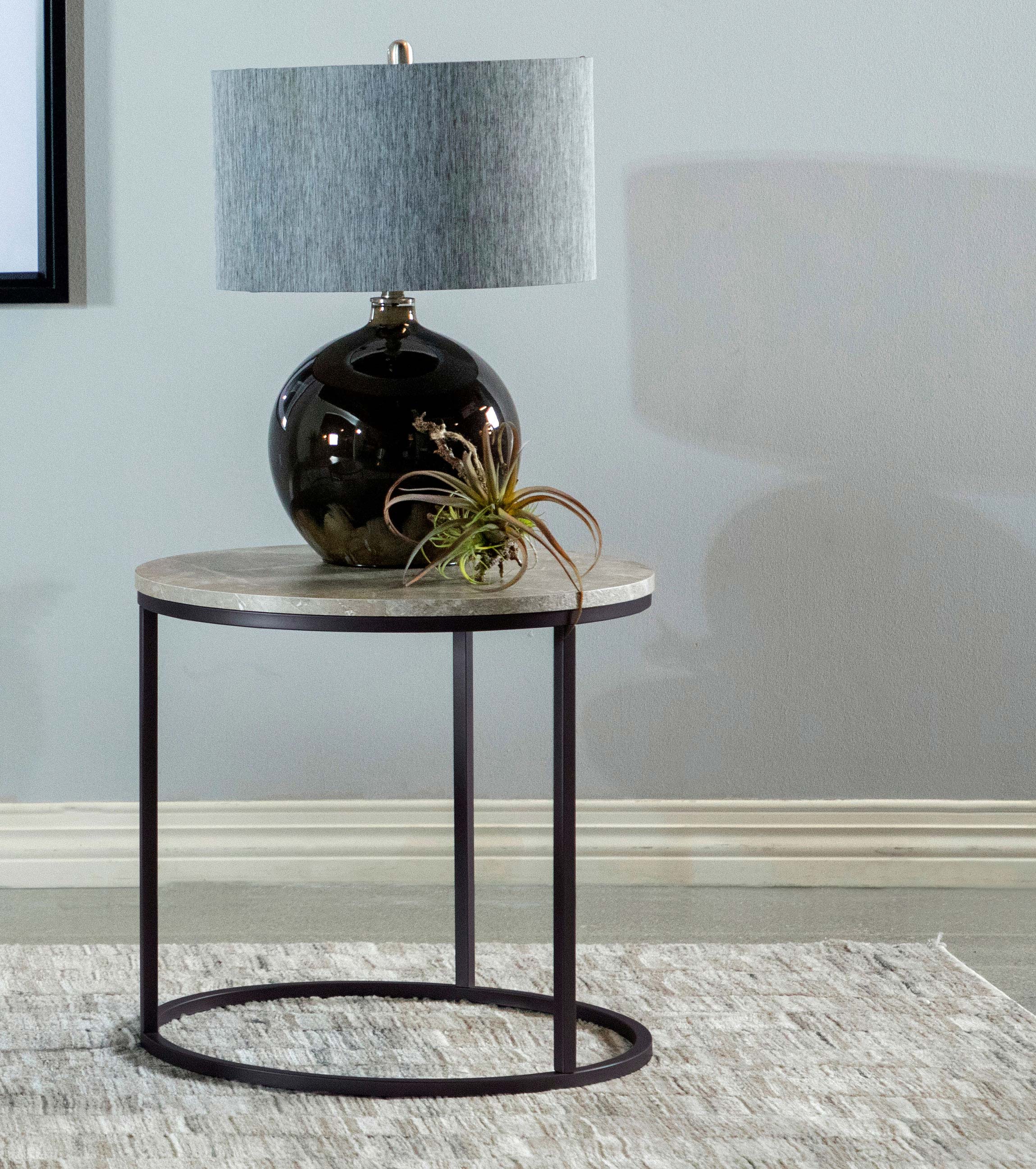 Lainey Round Faux Marble Side End Table Grey — view 2