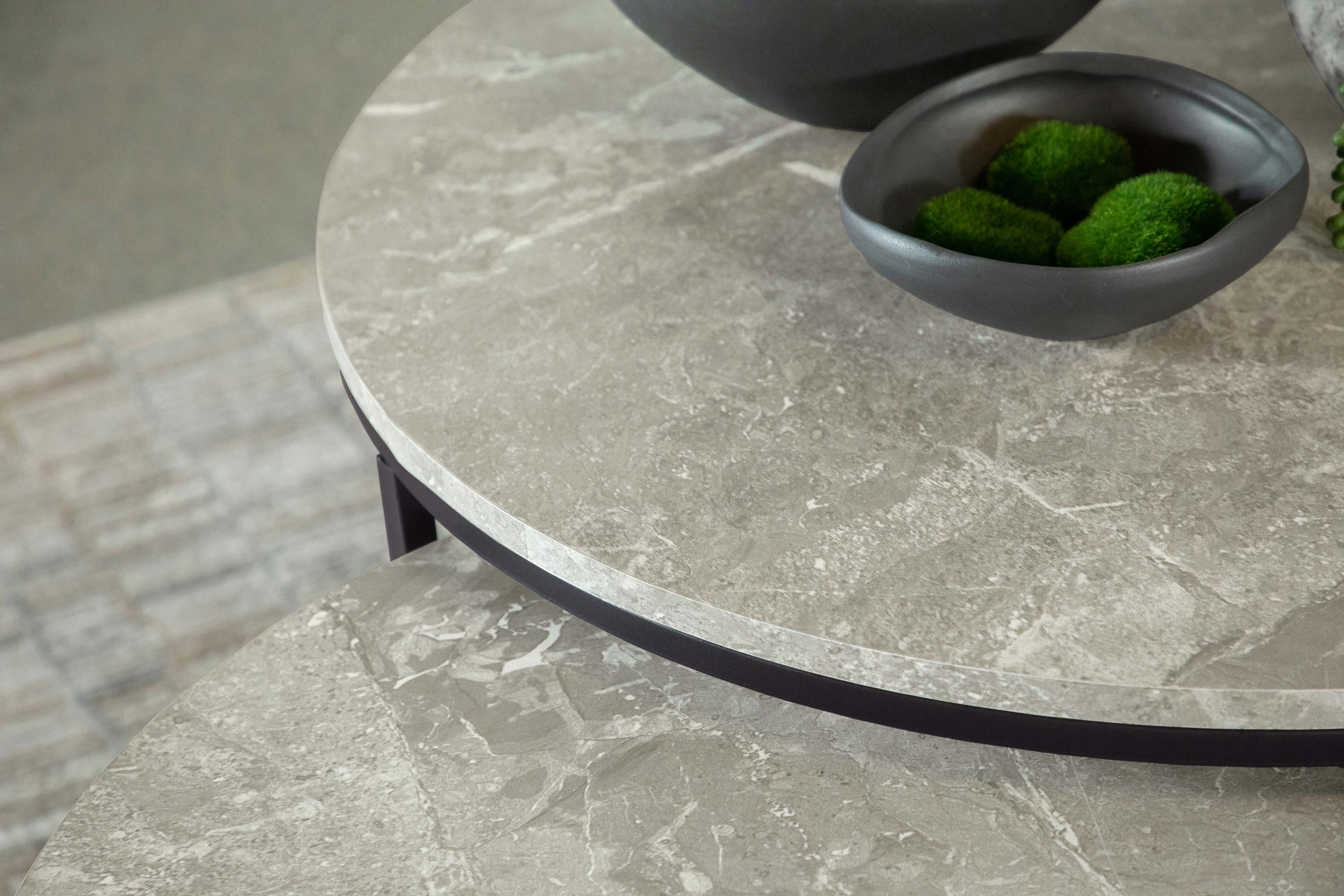 Lainey 2-piece Round Faux Marble Nesting Coffee Table Grey — view 3