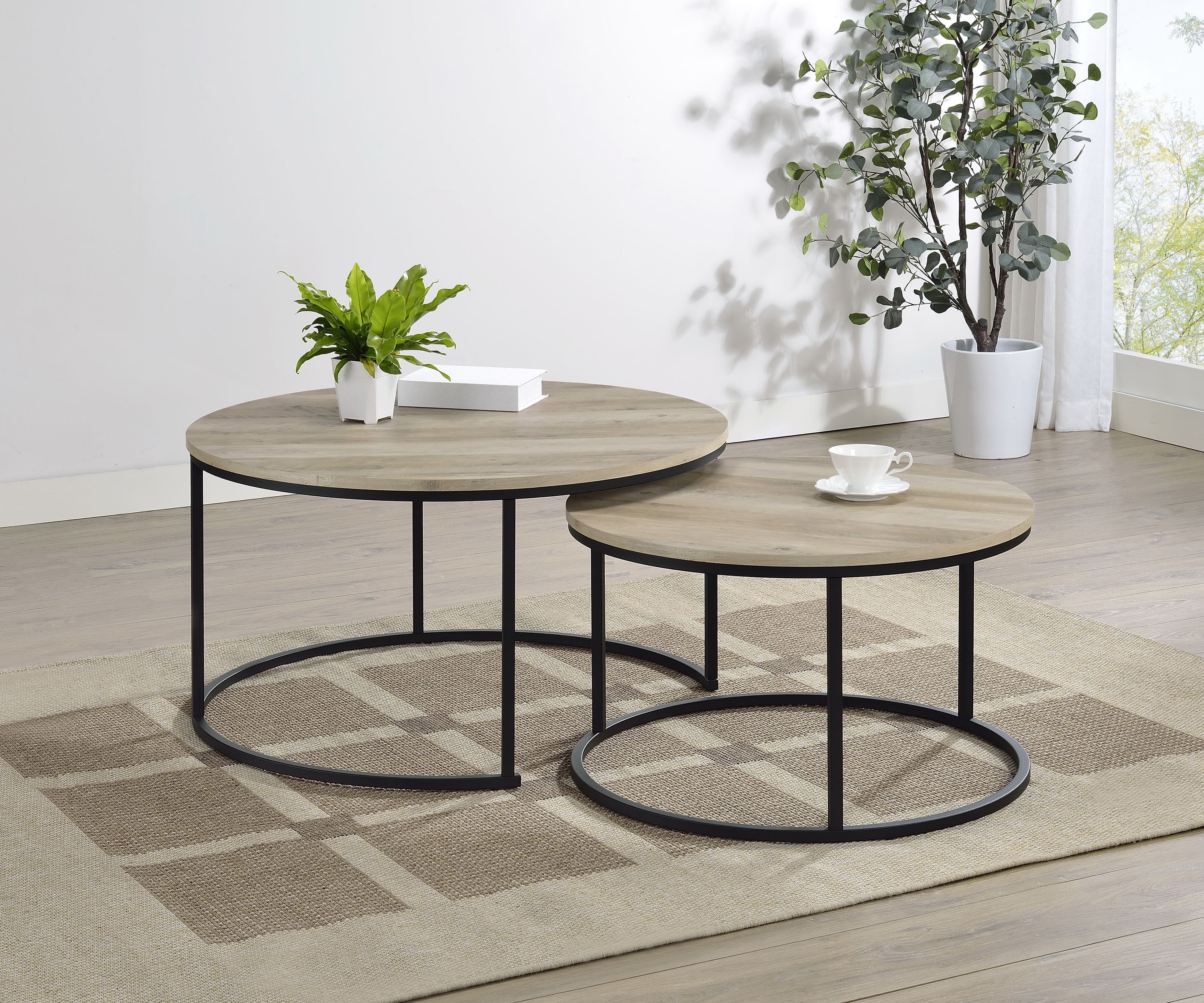 Lainey 2-piece Round Nesting Coffee Table Distressed Pine — view 1