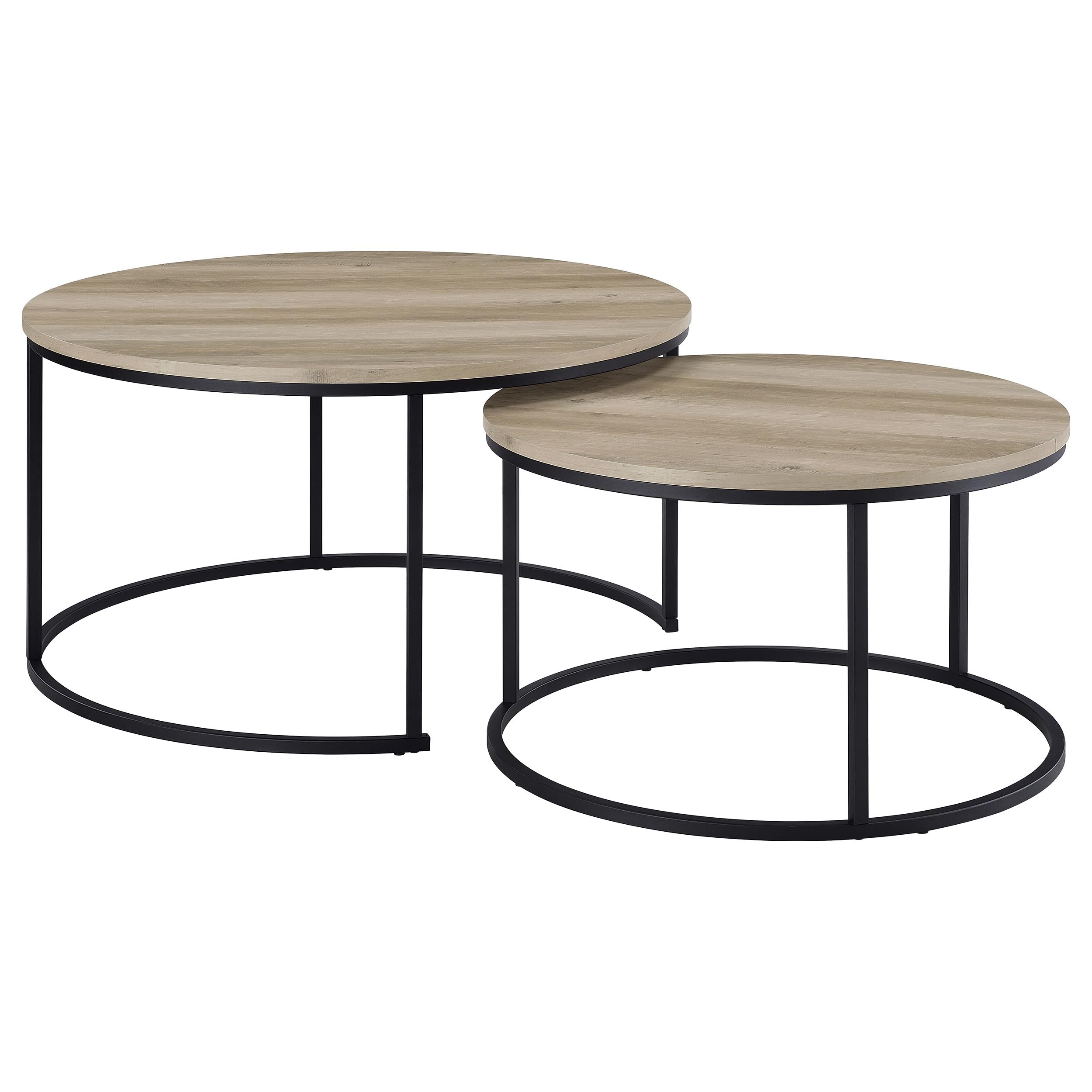 Lainey 2-piece Round Nesting Coffee Table Distressed Pine — view 2